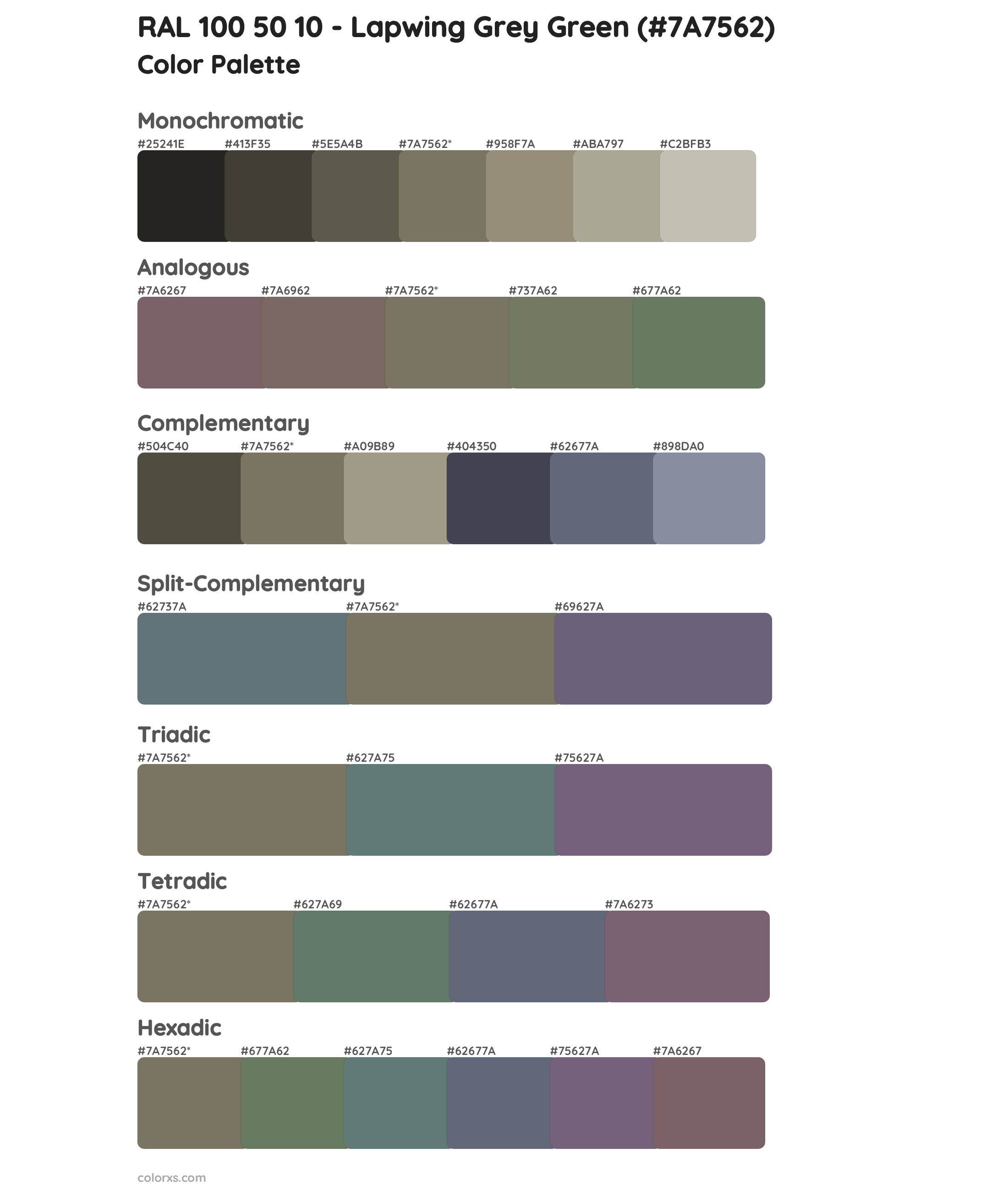 RAL 100 50 10 - Lapwing Grey Green Color Scheme Palettes