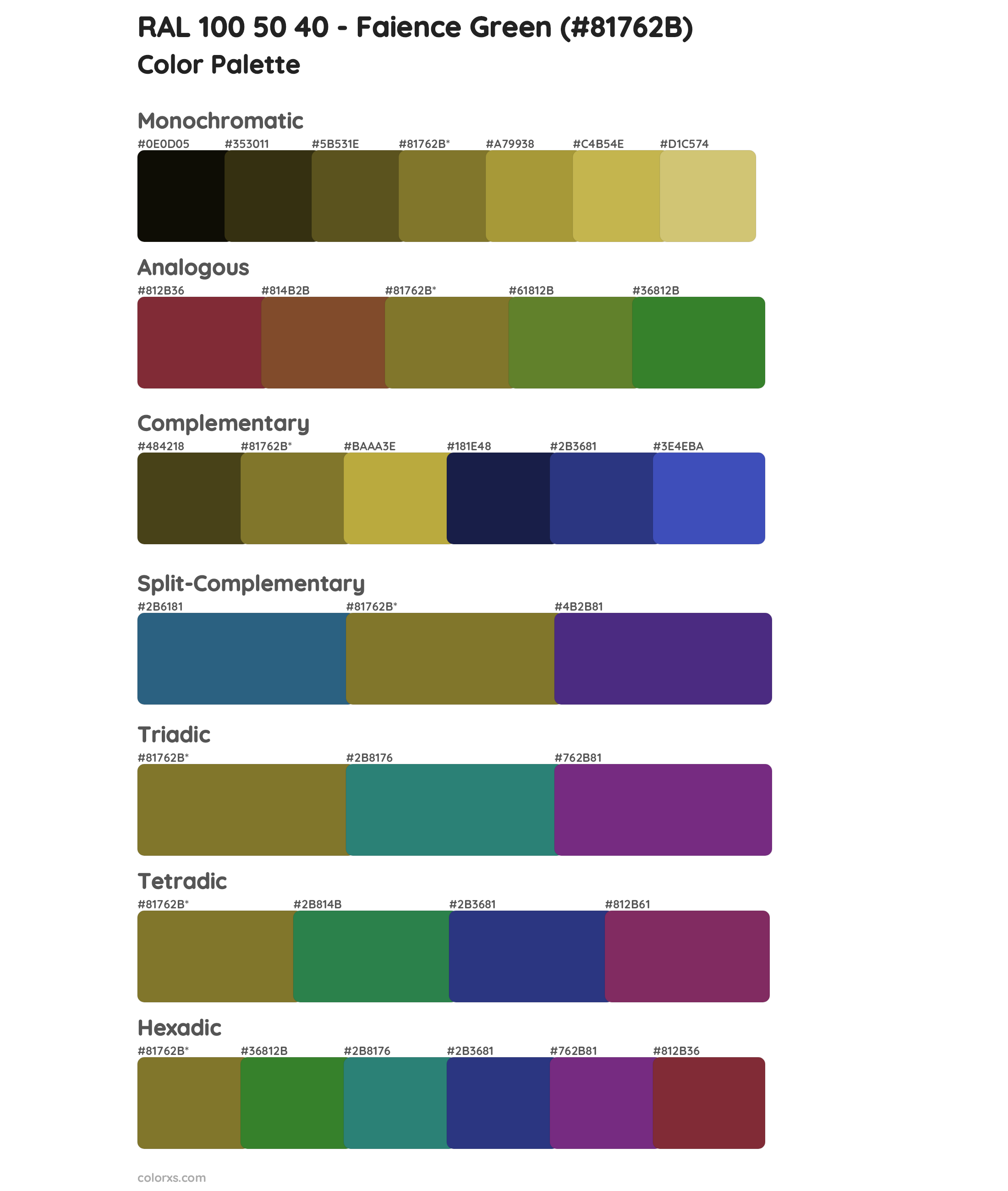 RAL 100 50 40 - Faience Green Color Scheme Palettes