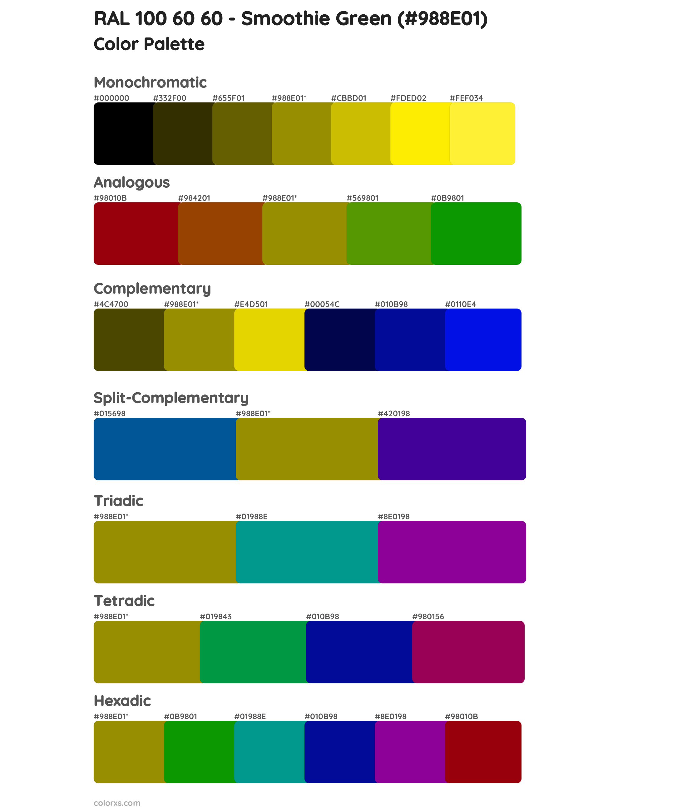 RAL 100 60 60 - Smoothie Green Color Scheme Palettes