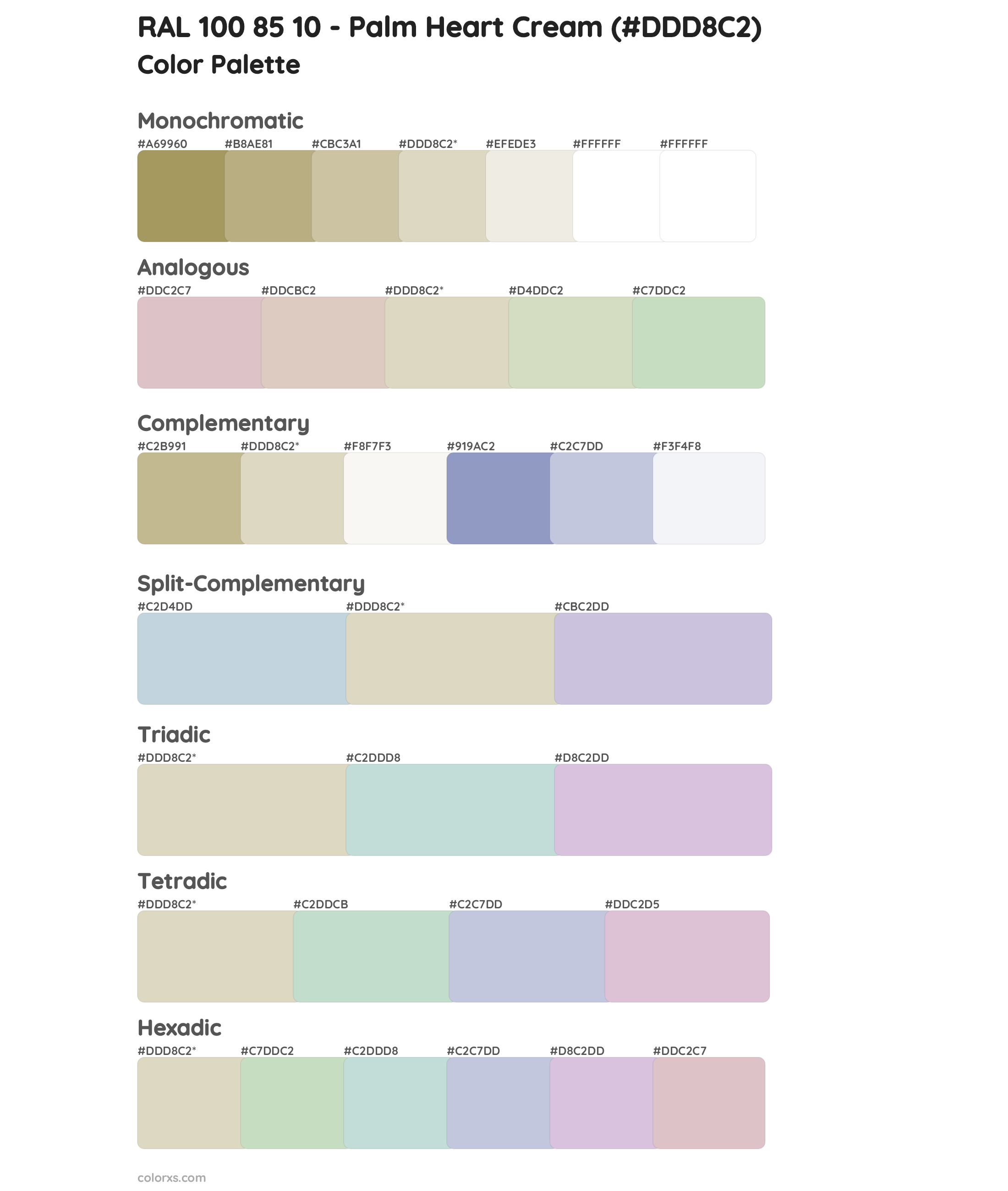 RAL 100 85 10 - Palm Heart Cream Color Scheme Palettes