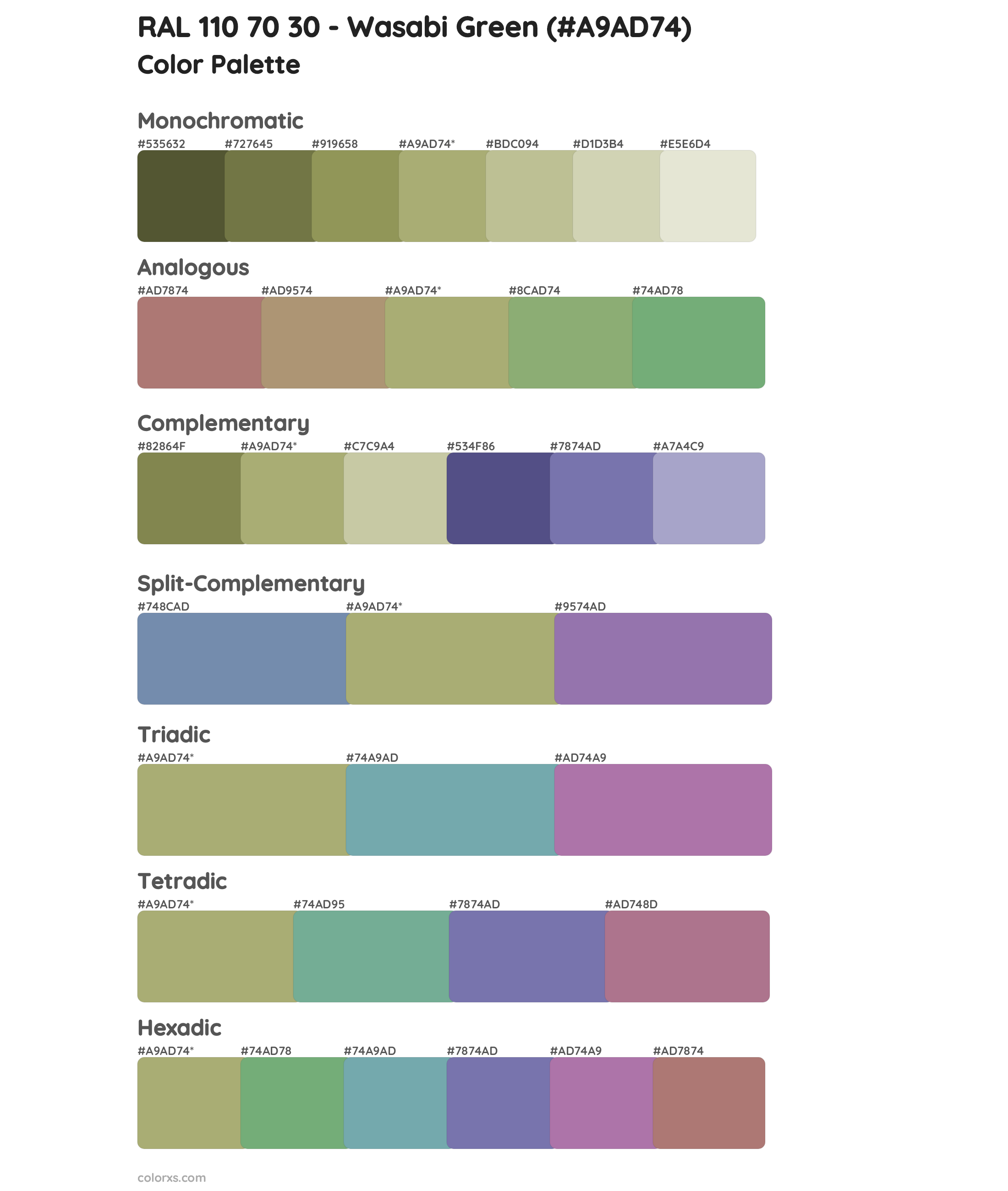 RAL 110 70 30 - Wasabi Green Color Scheme Palettes