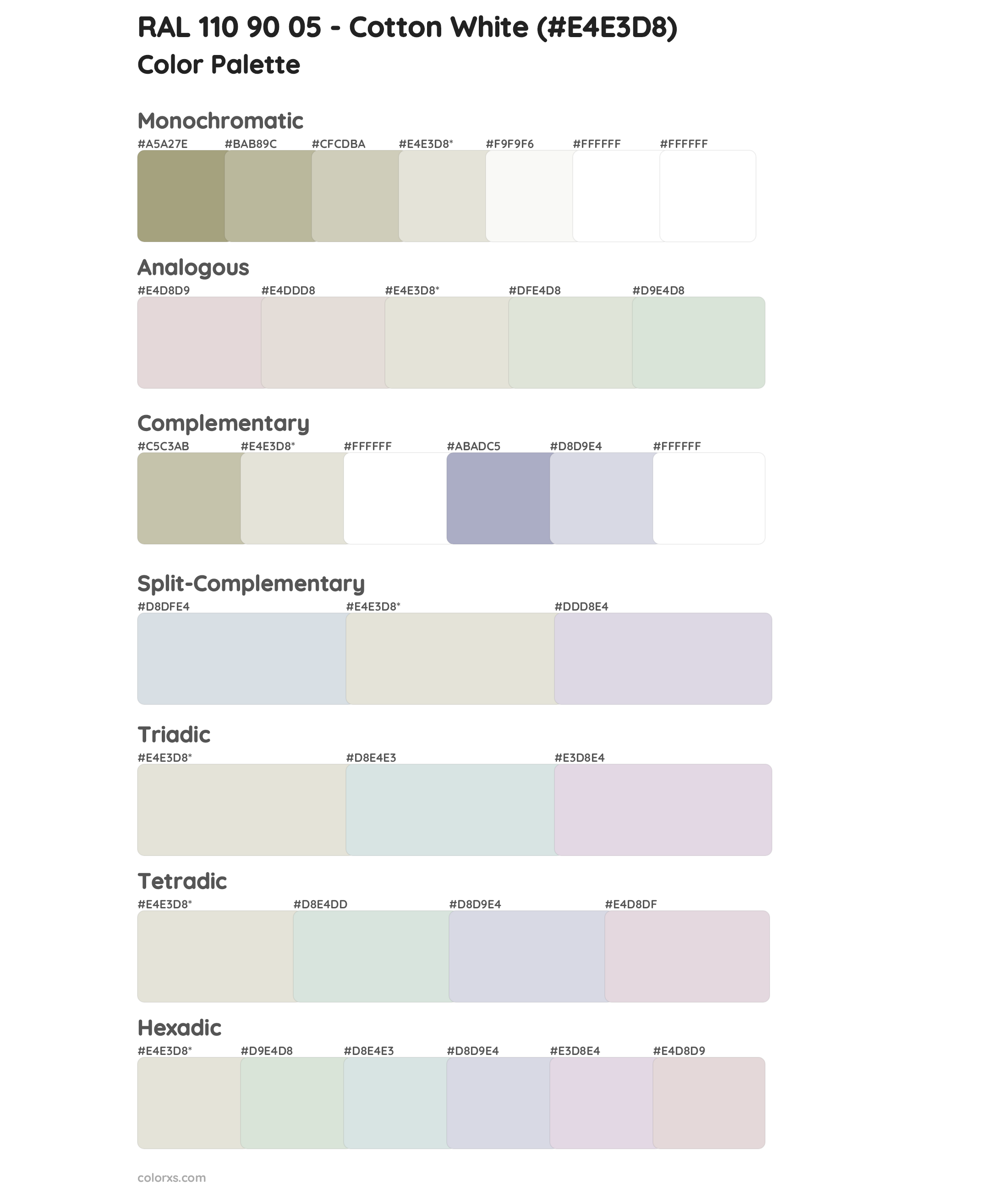 RAL 110 90 05 - Cotton White Color Scheme Palettes