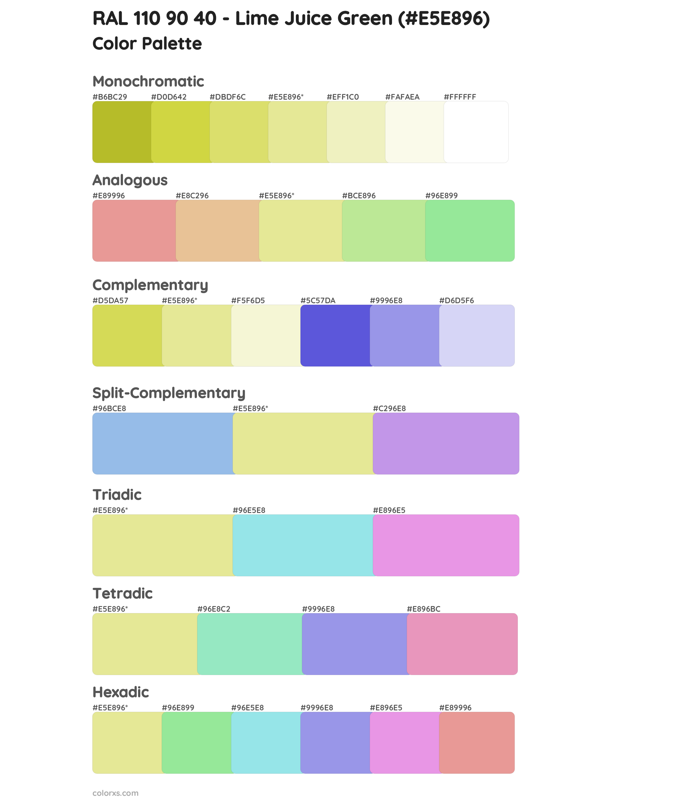 RAL 110 90 40 - Lime Juice Green Color Scheme Palettes