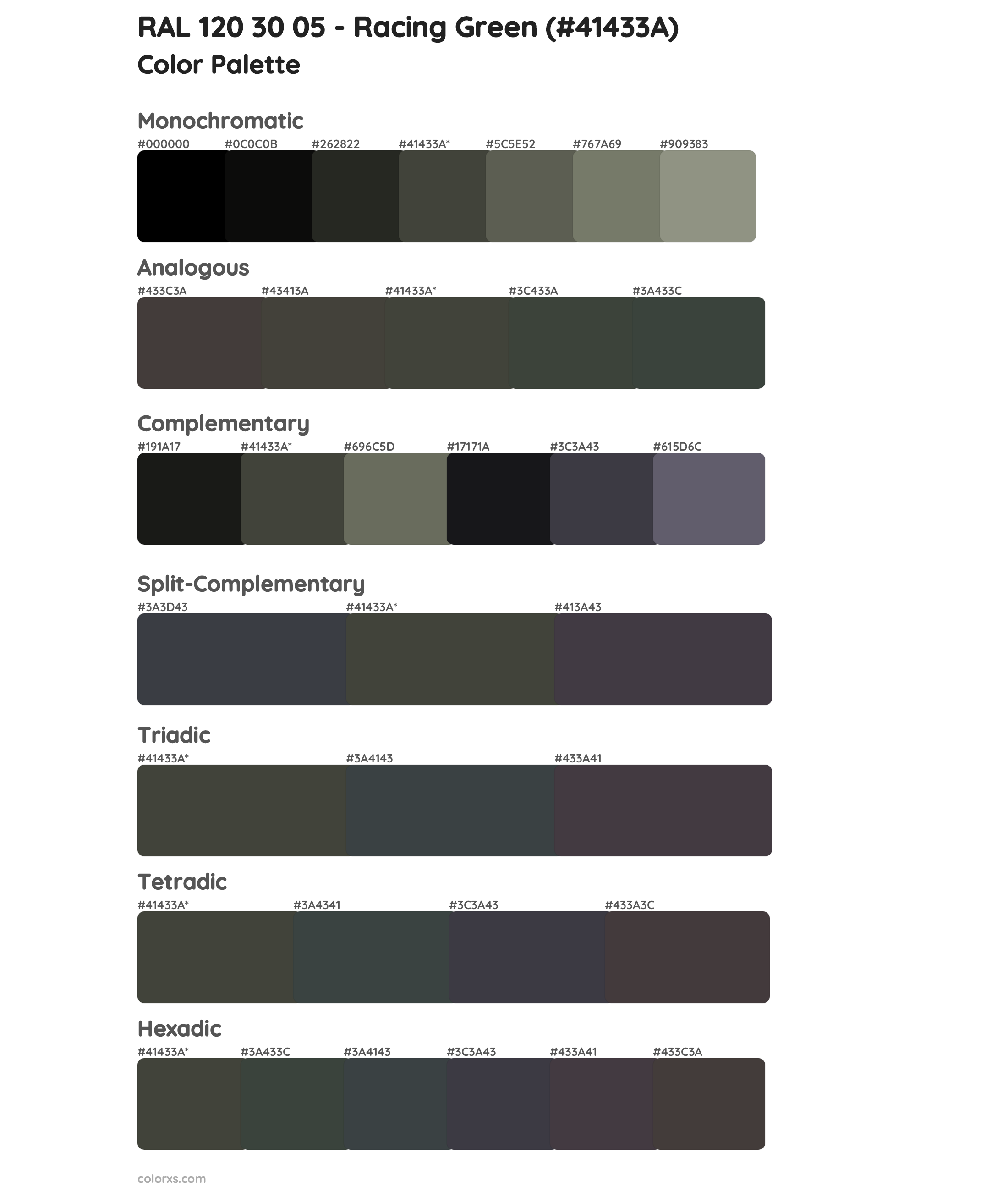 RAL 120 30 05 - Racing Green Color Scheme Palettes