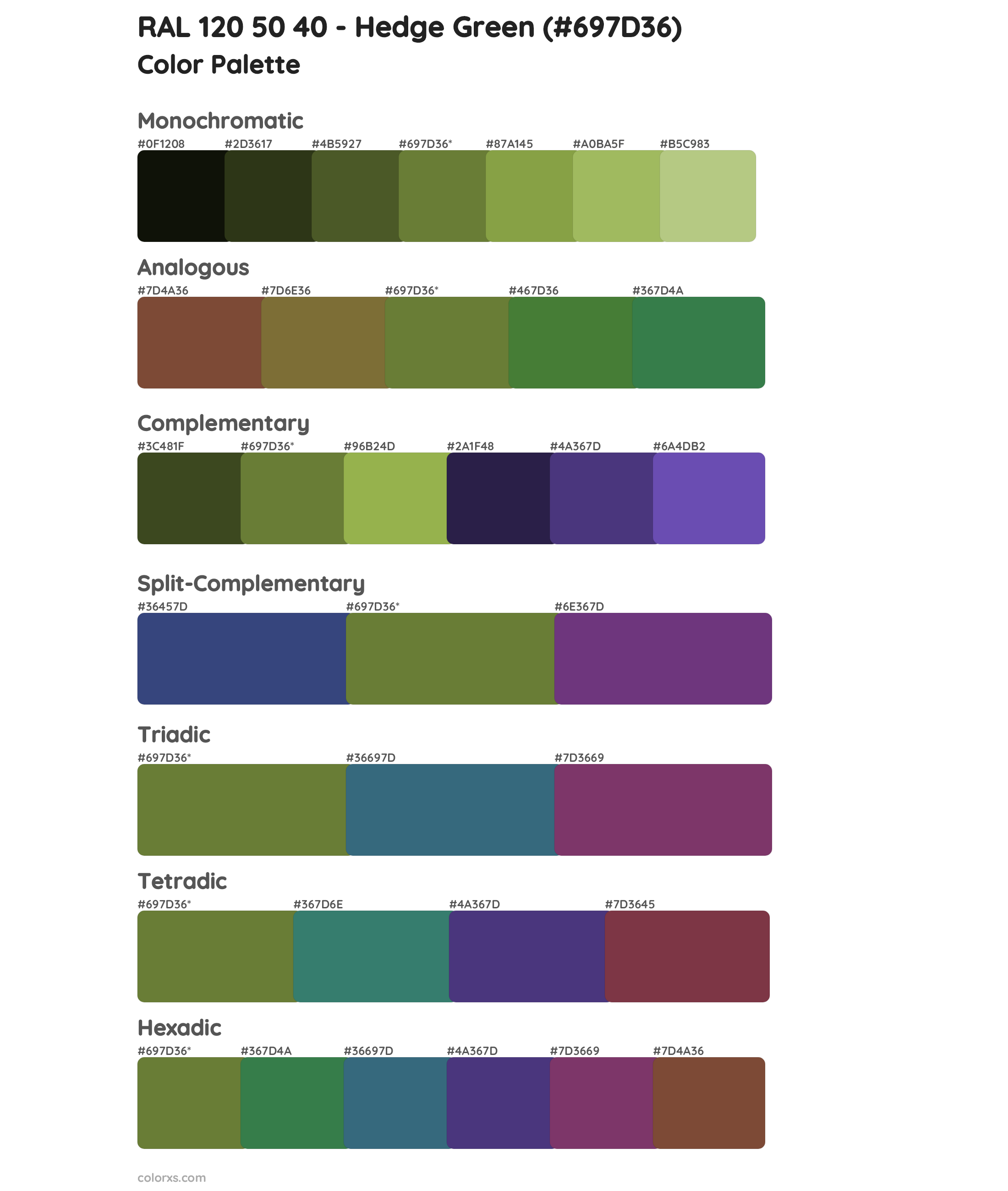 RAL 120 50 40 - Hedge Green Color Scheme Palettes