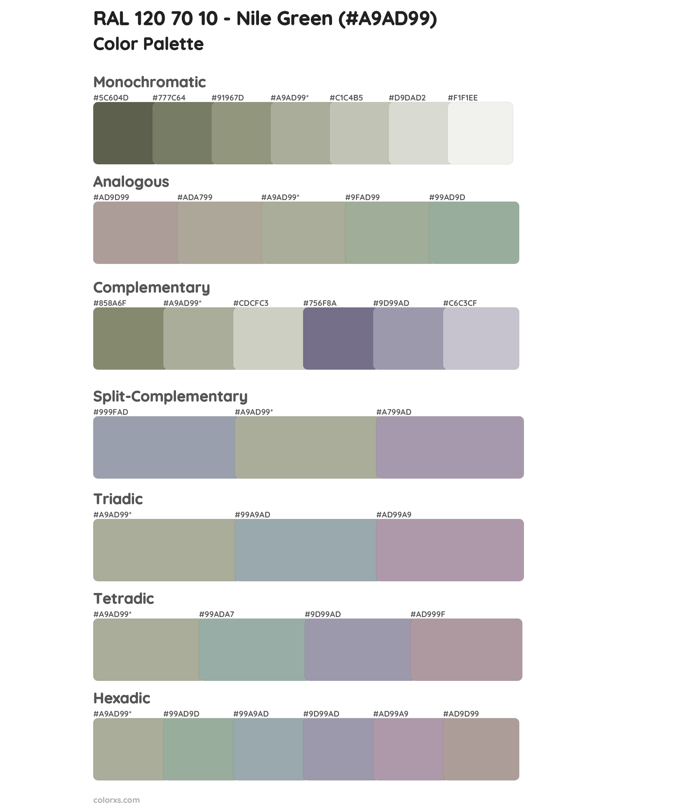 RAL 120 70 10 - Nile Green Color Scheme Palettes