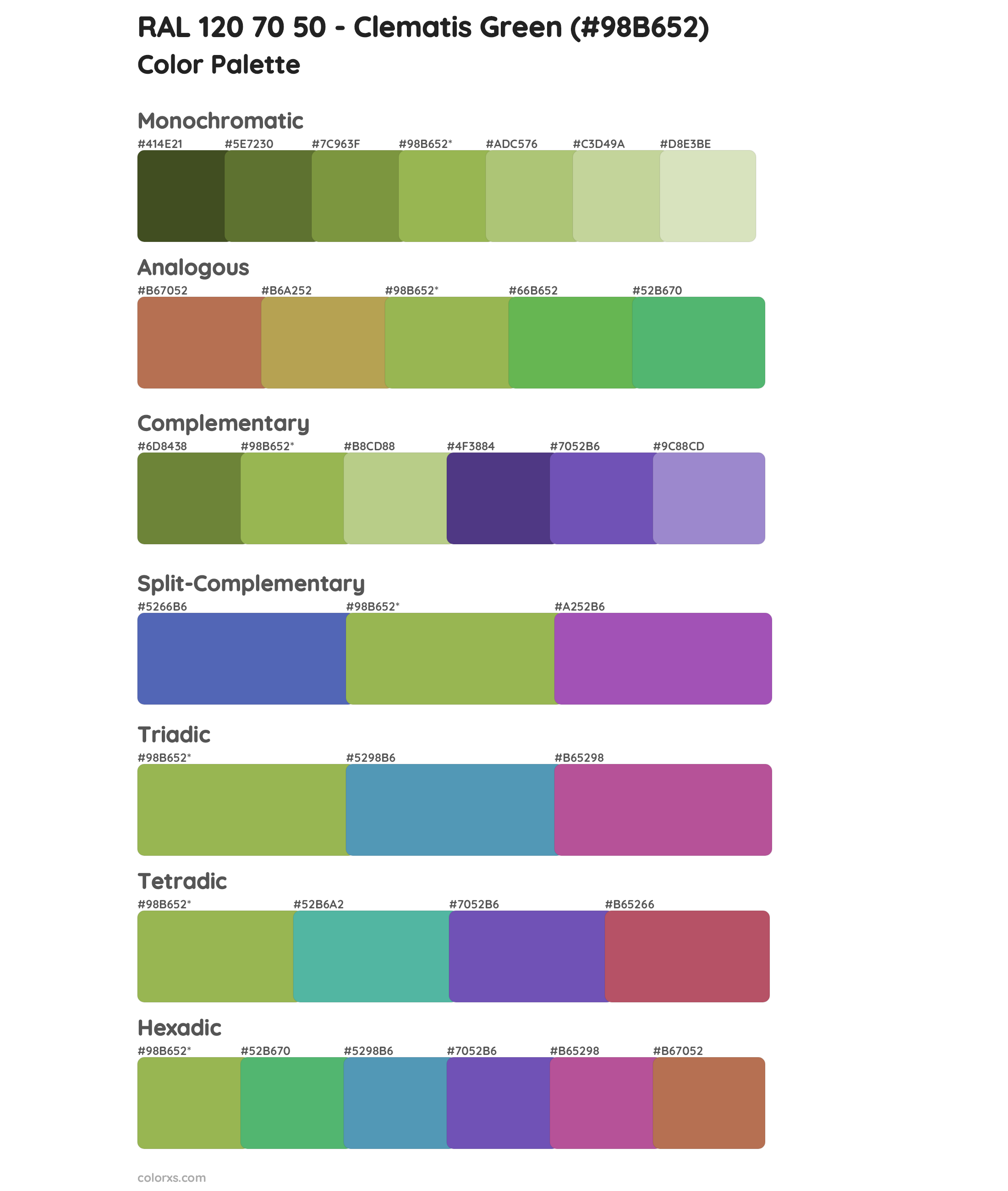 RAL 120 70 50 - Clematis Green Color Scheme Palettes