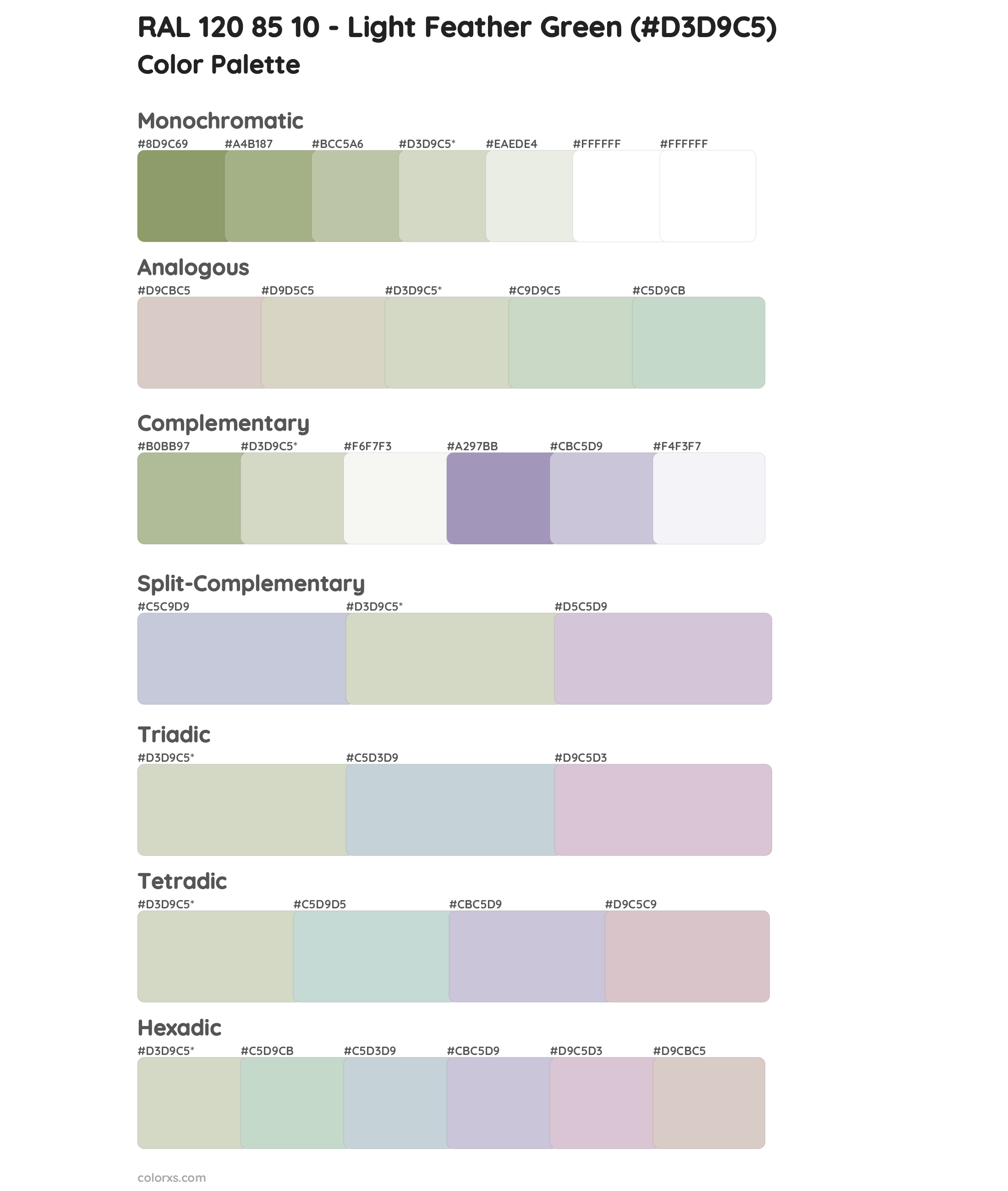 RAL 120 85 10 - Light Feather Green Color Scheme Palettes