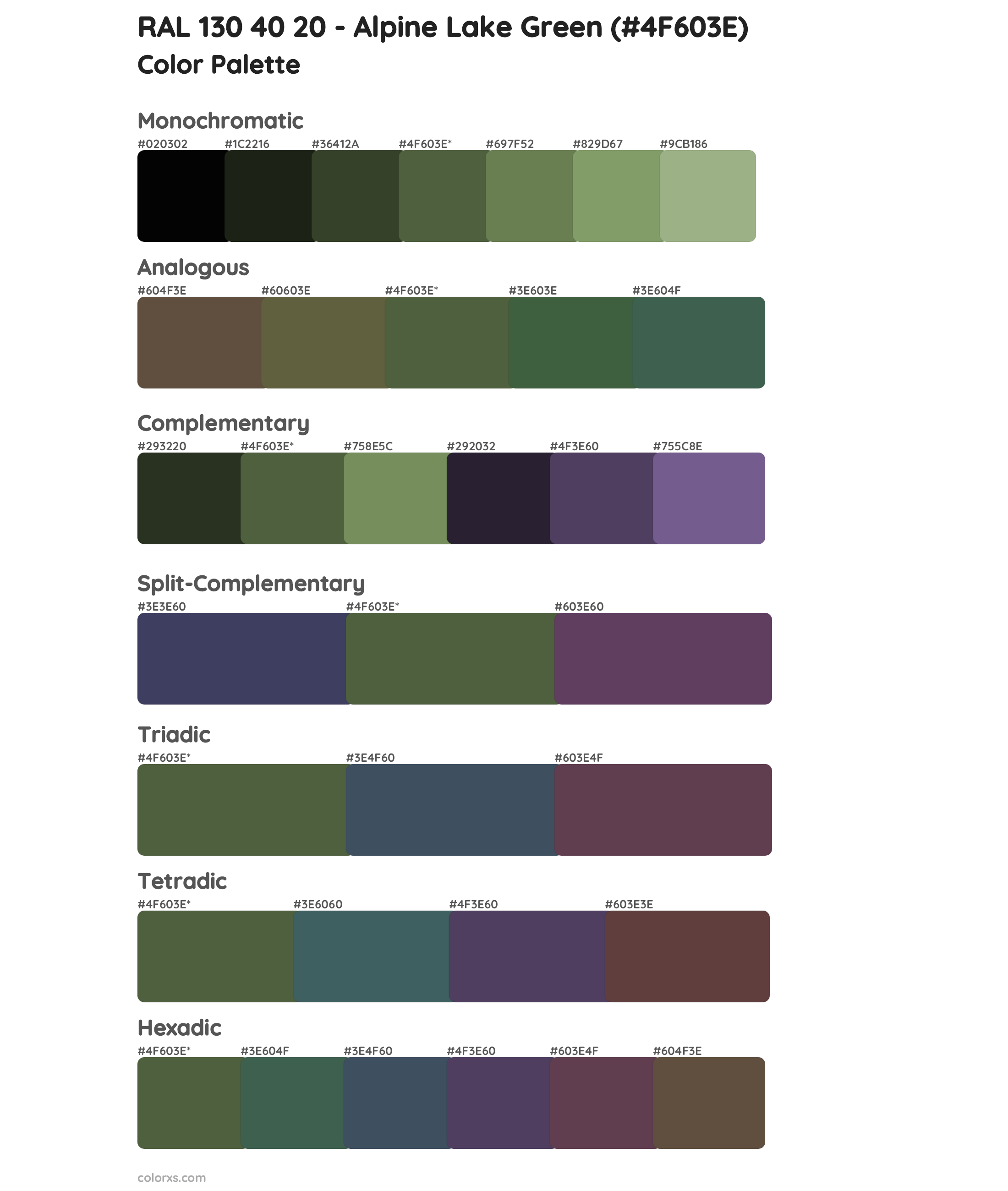 RAL 130 40 20 - Alpine Lake Green Color Scheme Palettes