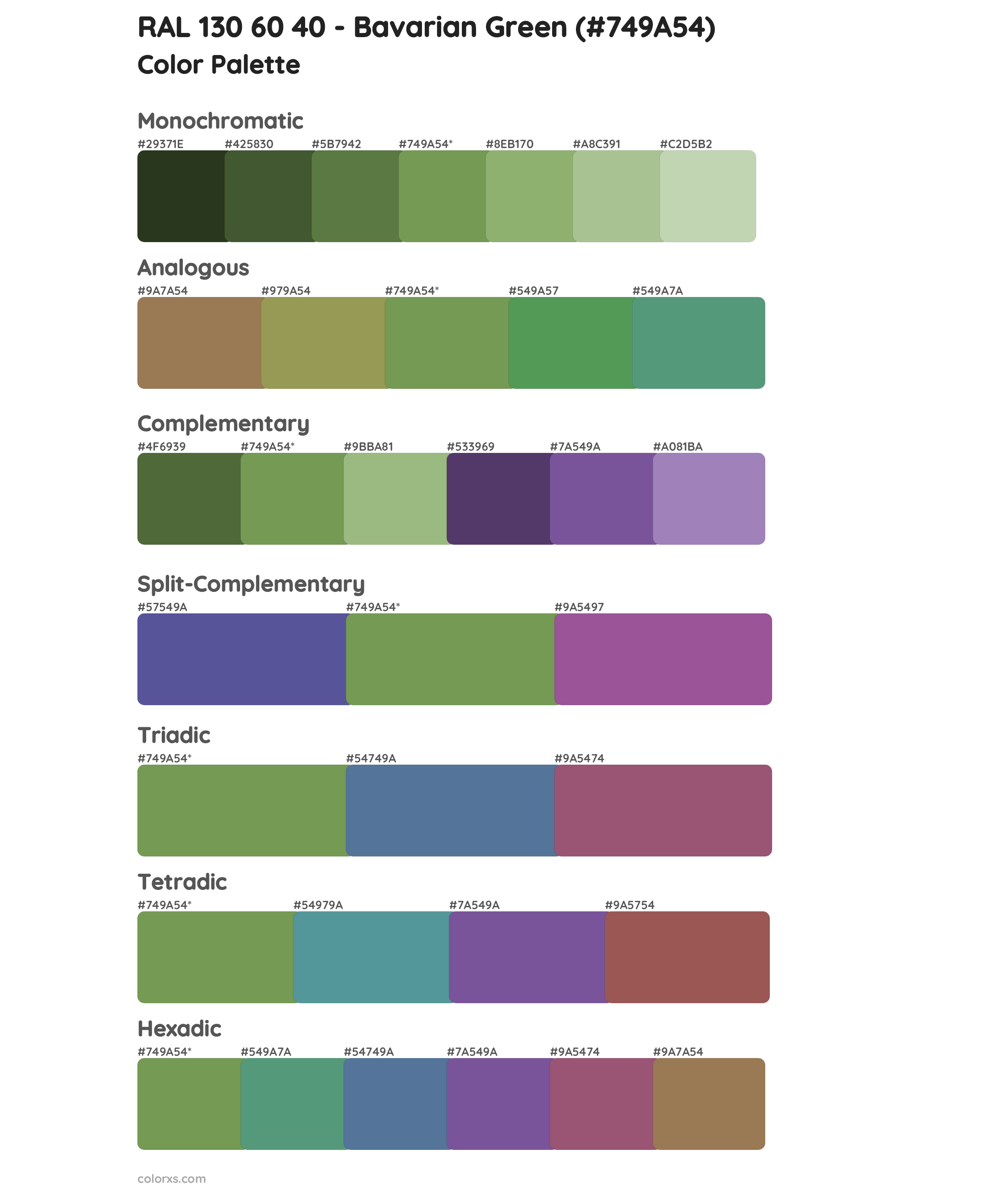 RAL 130 60 40 - Bavarian Green Color Scheme Palettes