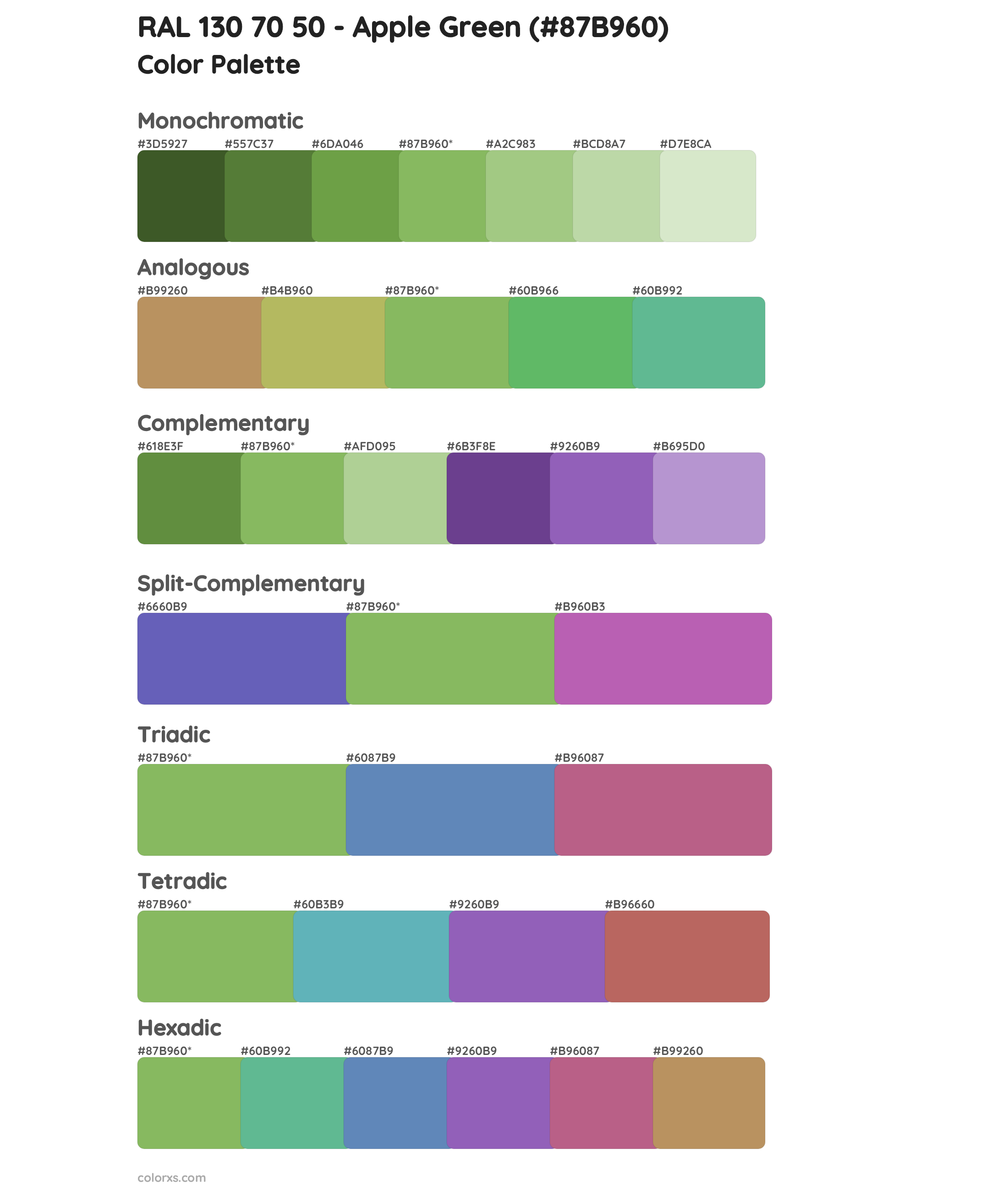 RAL 130 70 50 - Apple Green Color Scheme Palettes