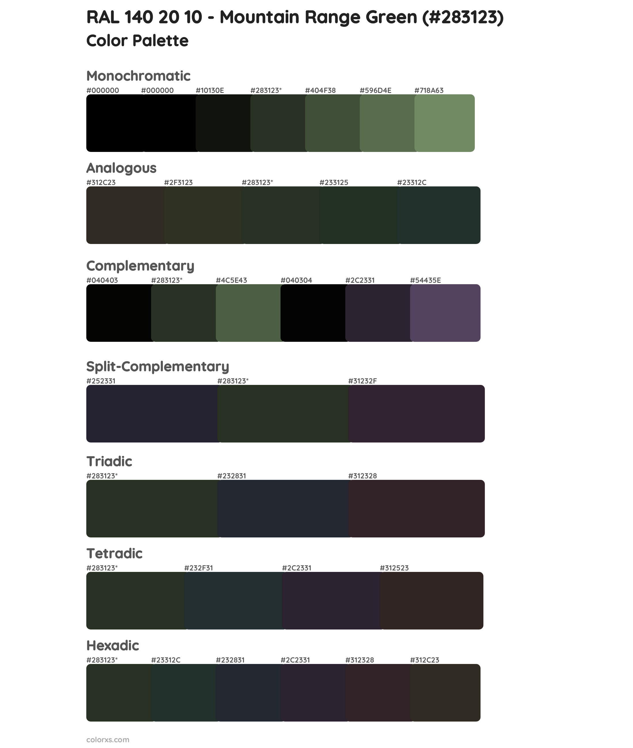 RAL 140 20 10 - Mountain Range Green Color Scheme Palettes