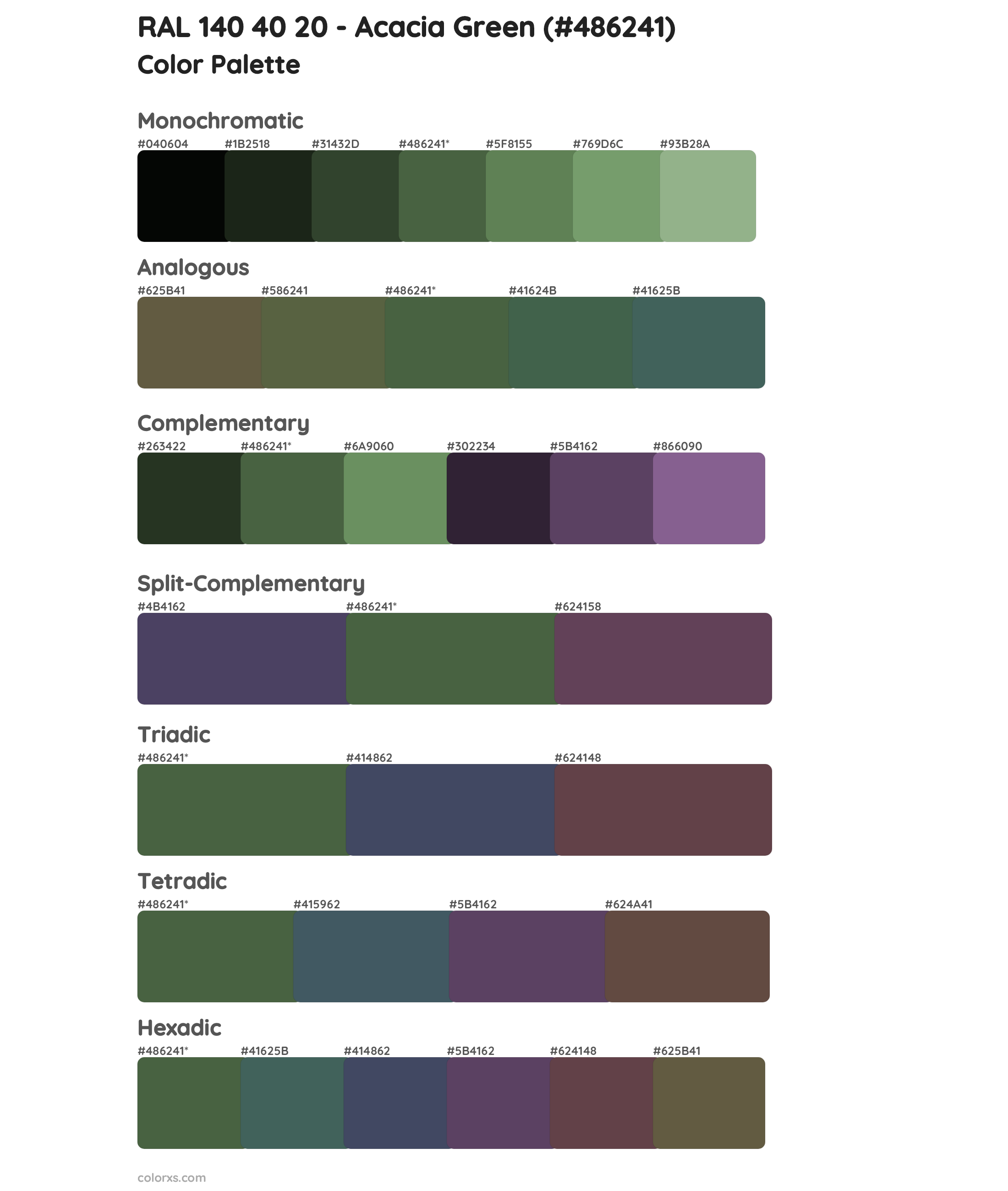 RAL 140 40 20 - Acacia Green Color Scheme Palettes