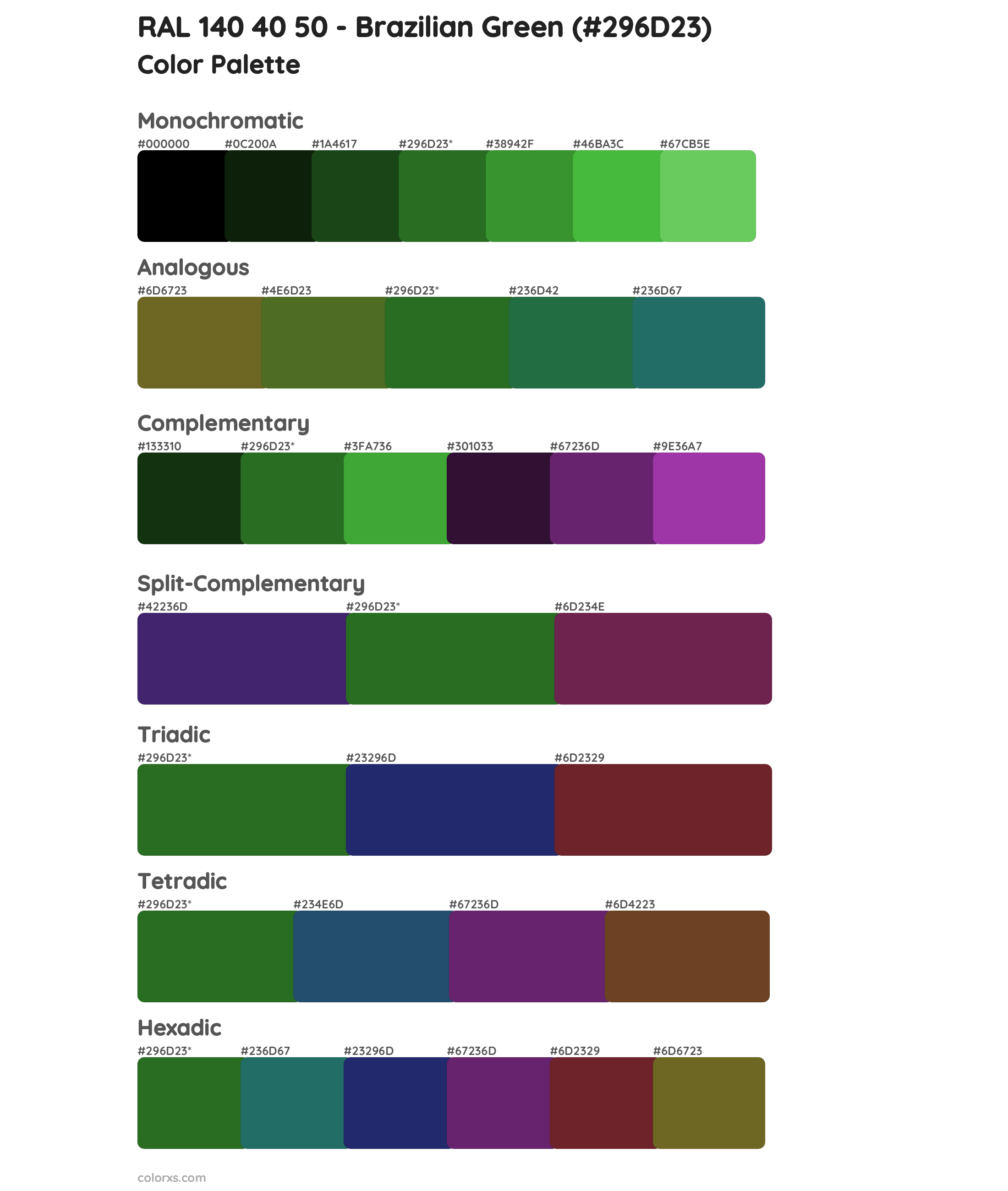 RAL 140 40 50 - Brazilian Green Color Scheme Palettes