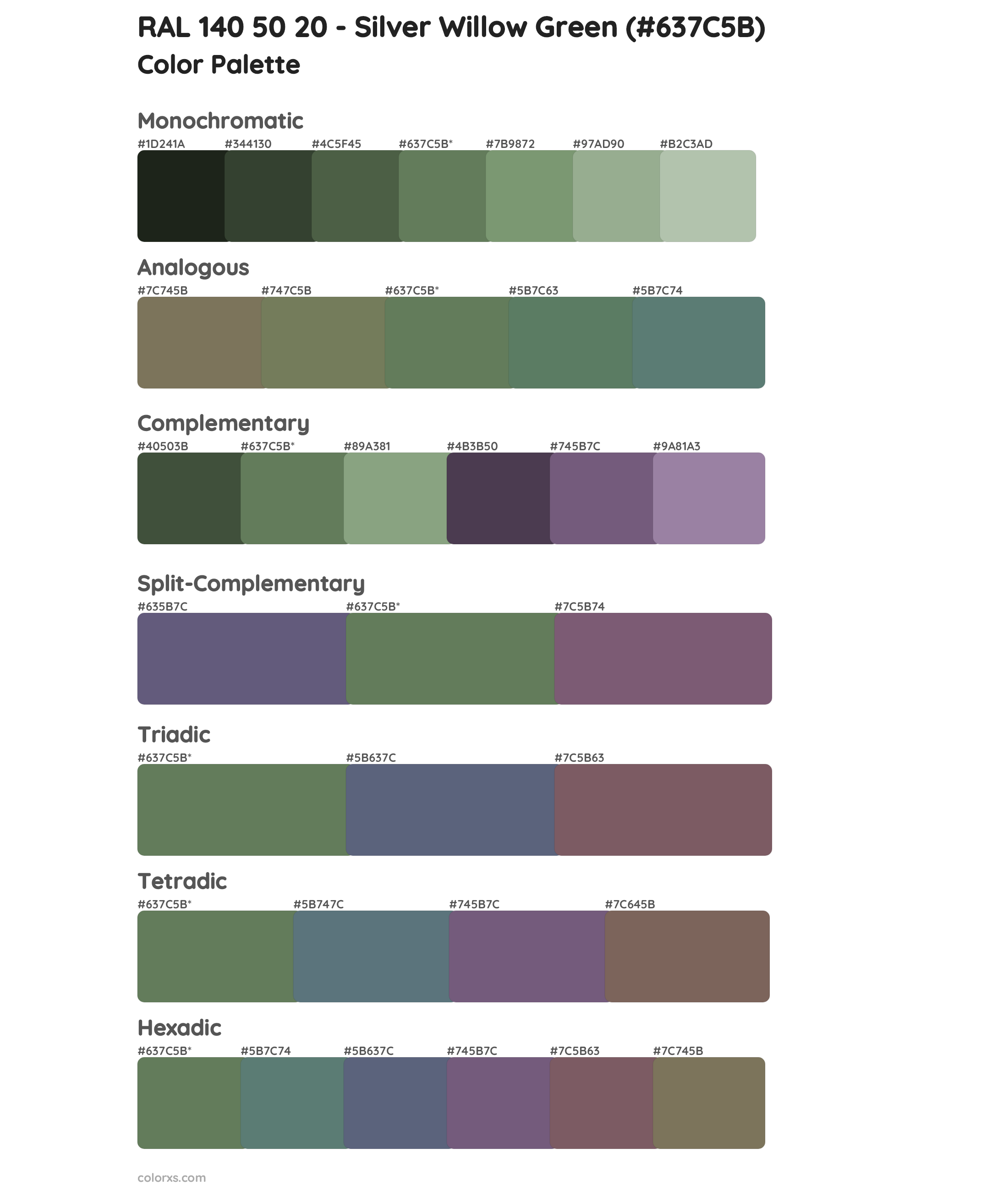 RAL 140 50 20 - Silver Willow Green Color Scheme Palettes