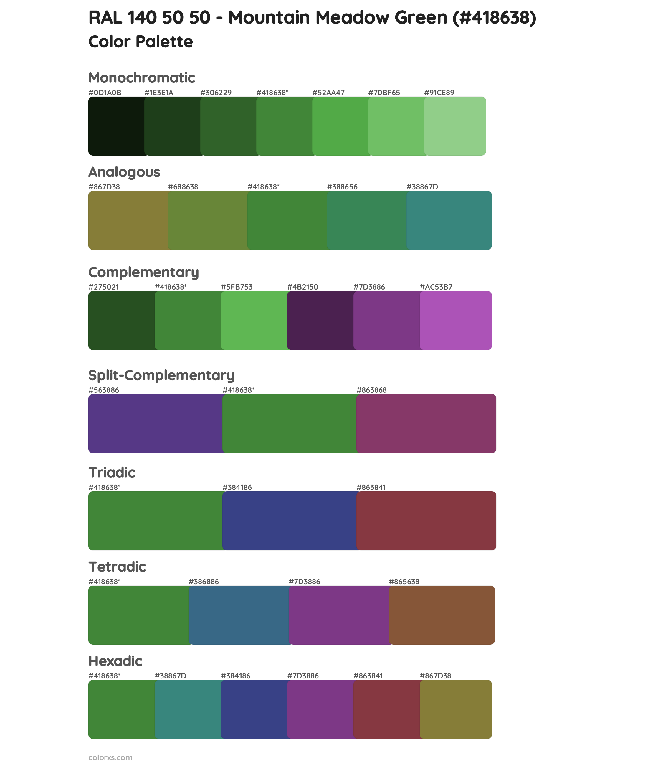 RAL 140 50 50 - Mountain Meadow Green Color Scheme Palettes