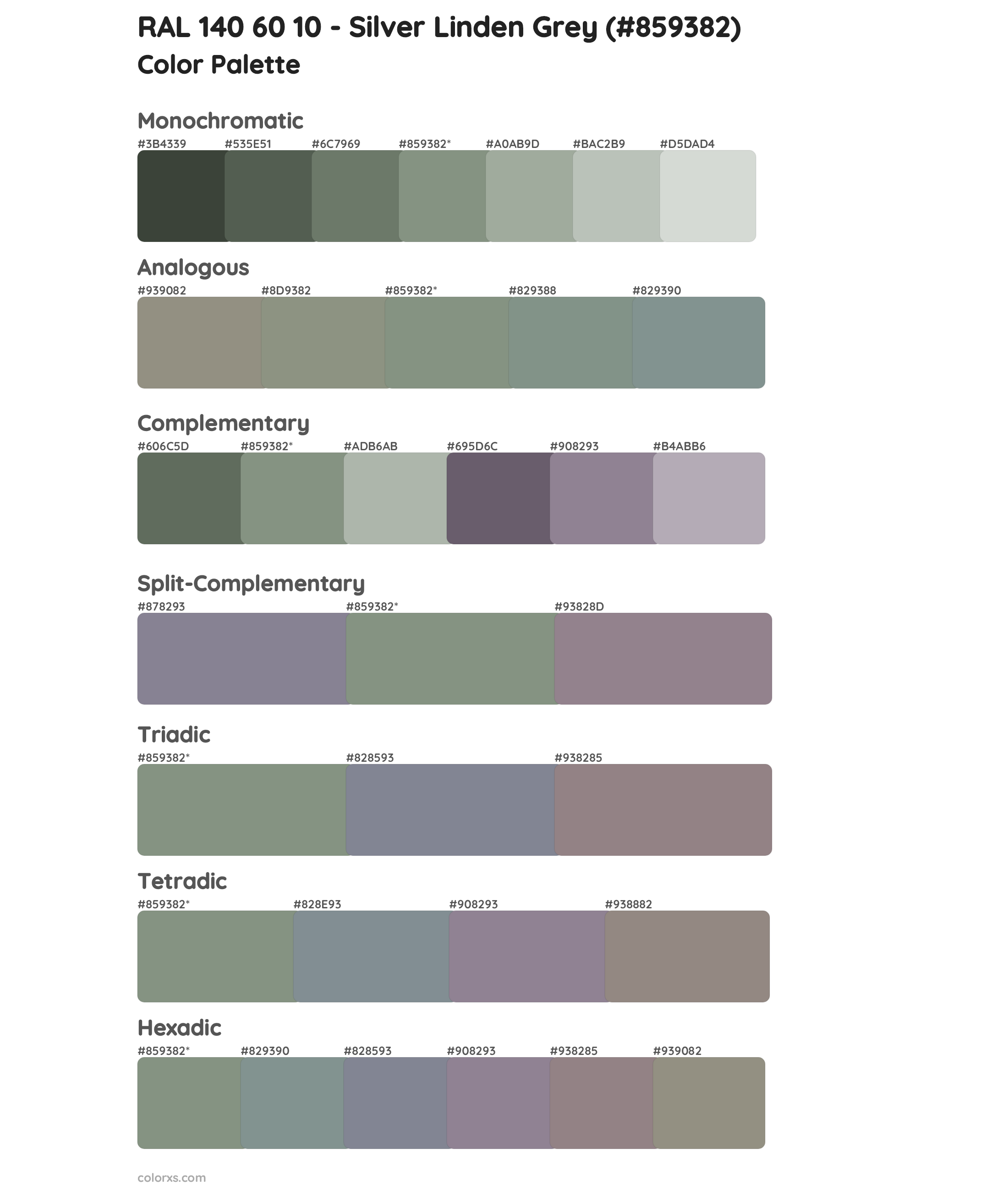 RAL 140 60 10 - Silver Linden Grey Color Scheme Palettes