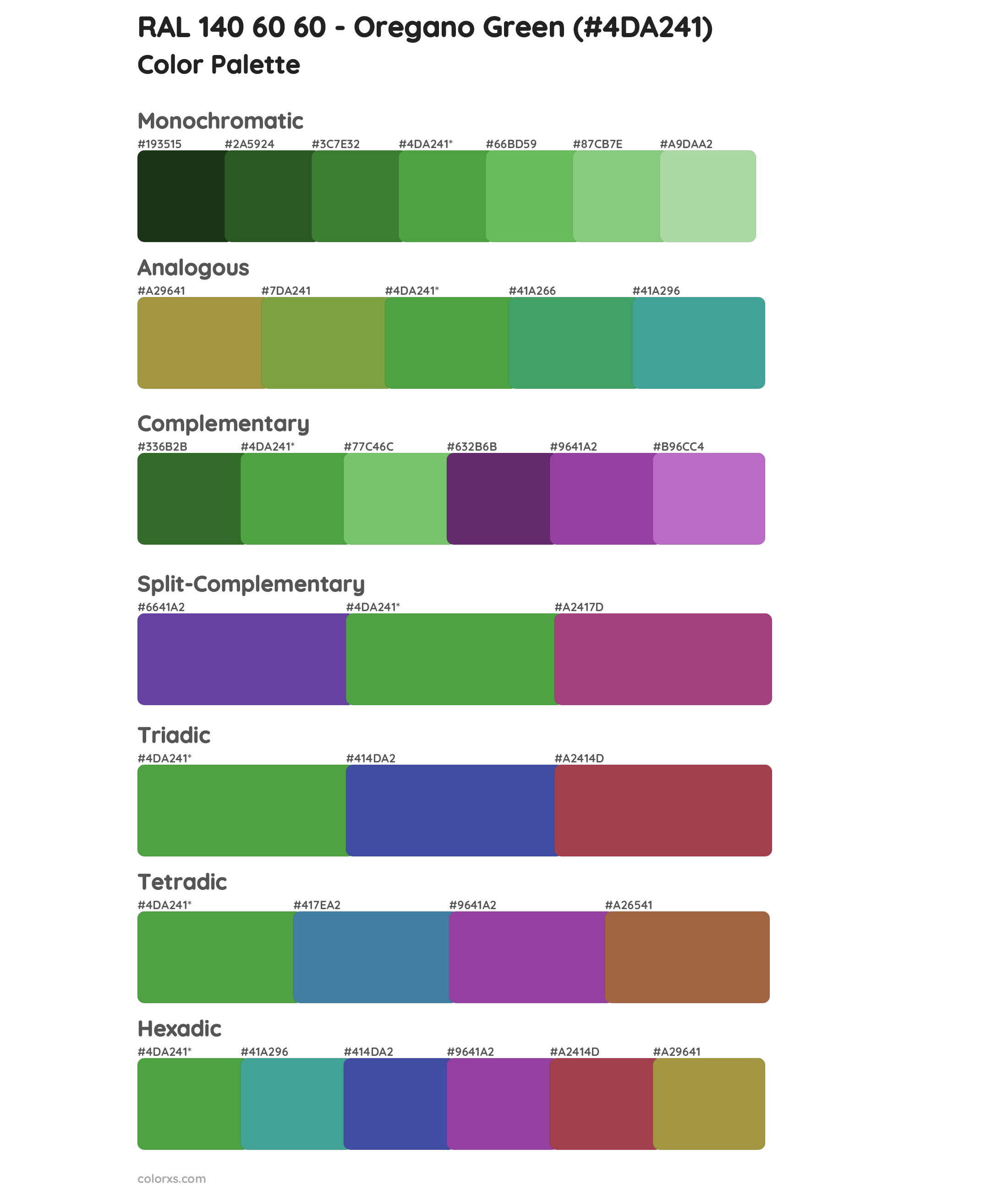 RAL 140 60 60 - Oregano Green Color Scheme Palettes