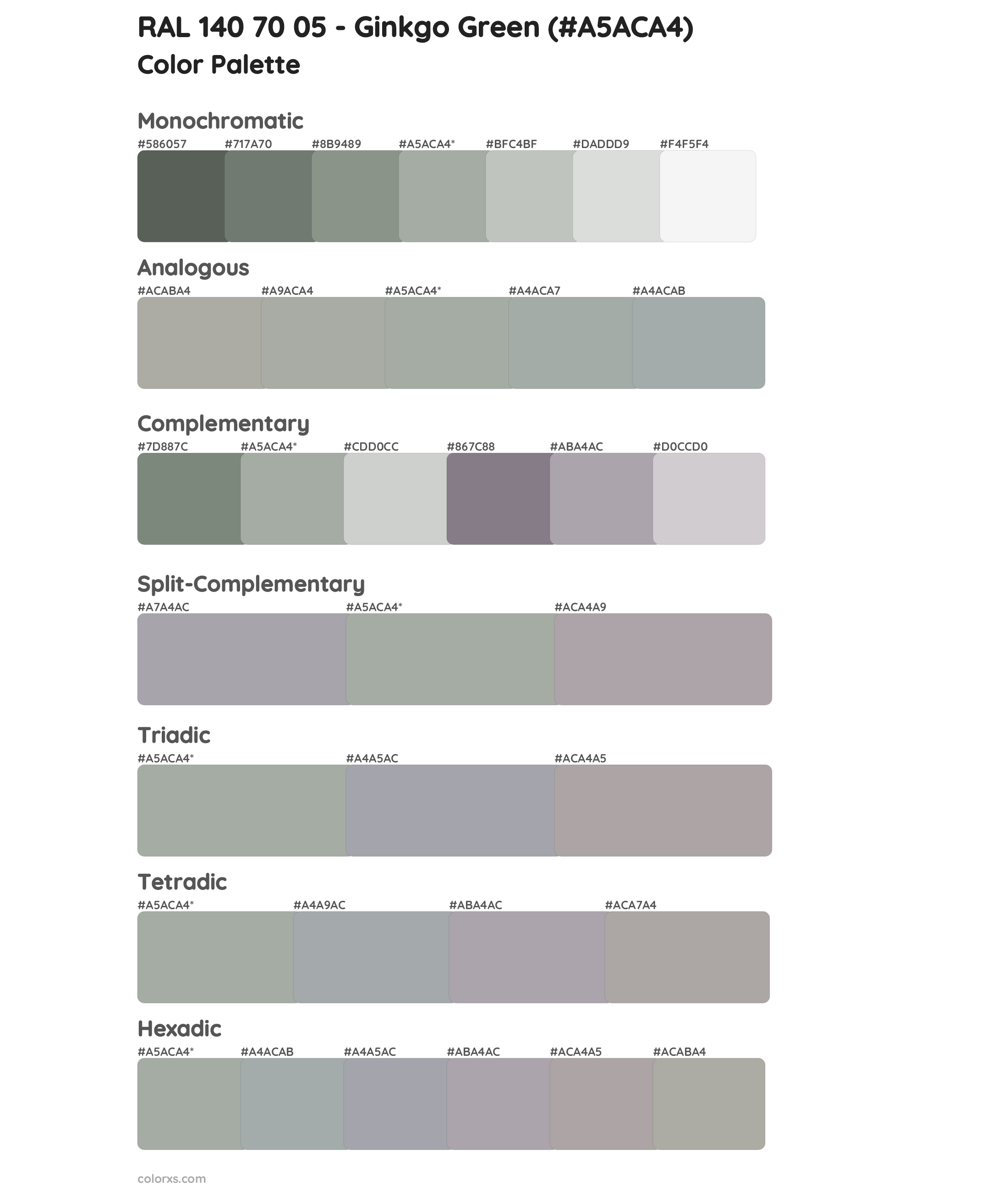 RAL 140 70 05 - Ginkgo Green Color Scheme Palettes