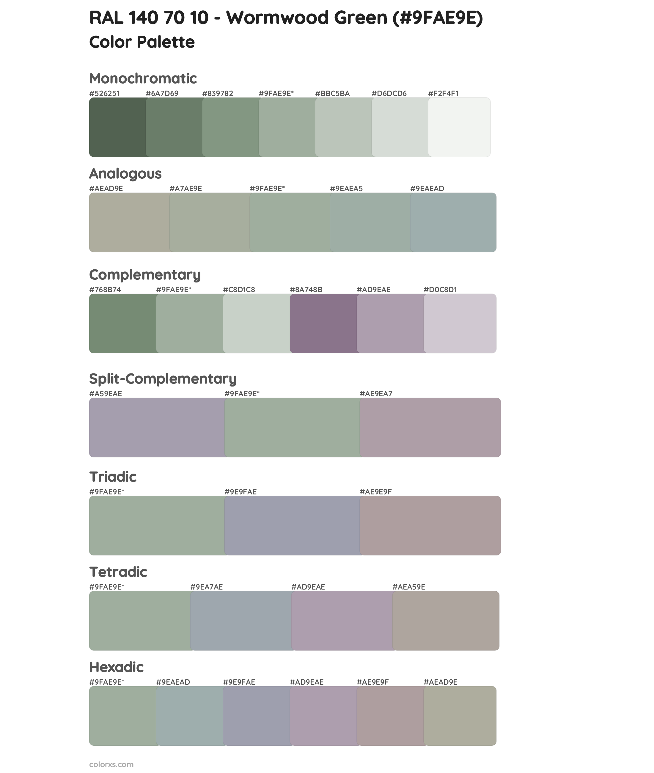 RAL 140 70 10 - Wormwood Green Color Scheme Palettes