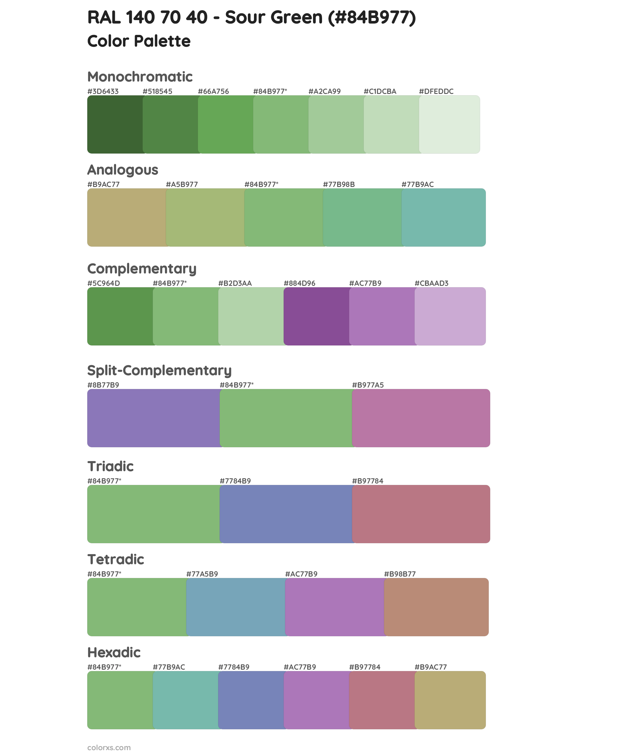 RAL 140 70 40 - Sour Green Color Scheme Palettes