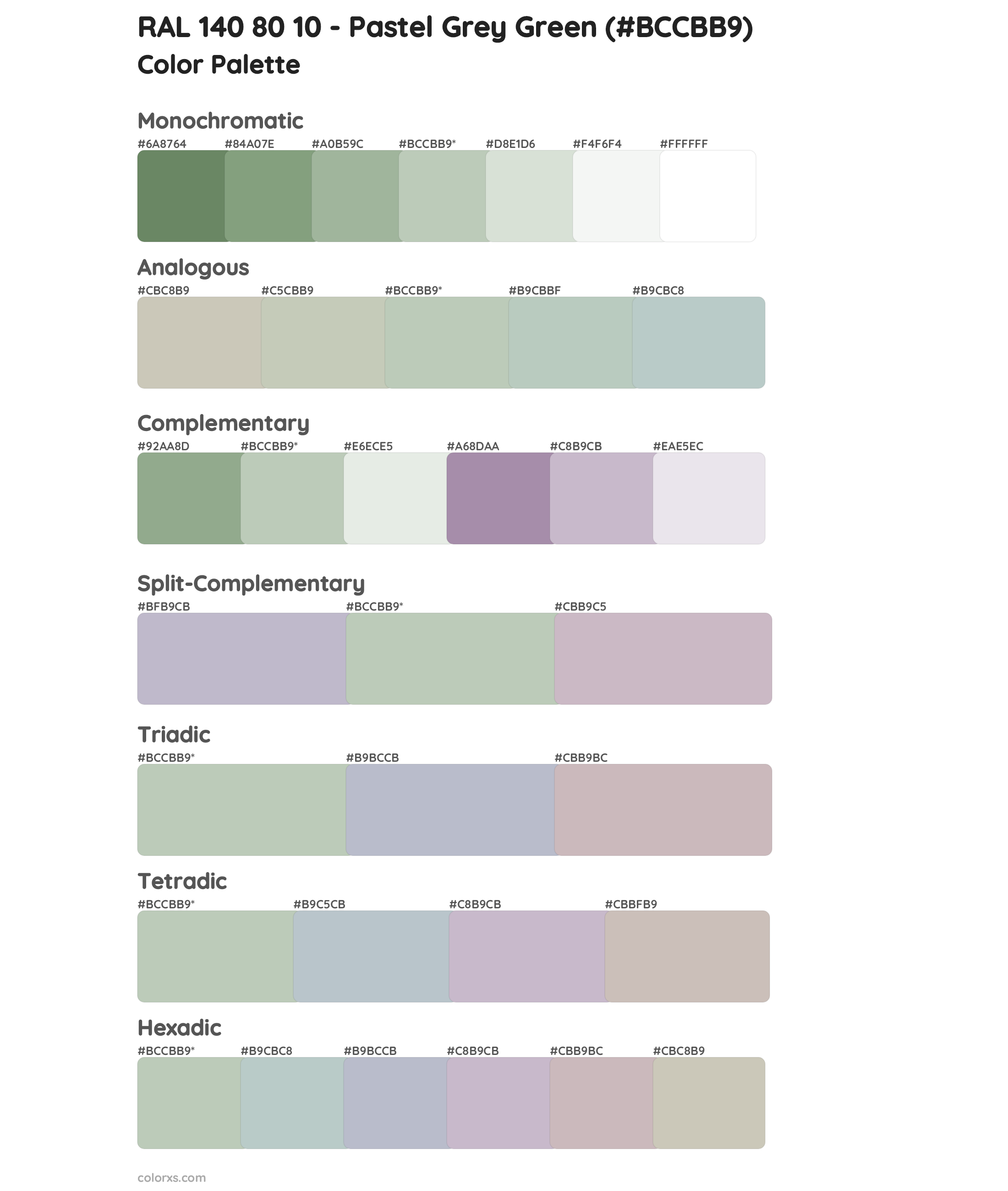 RAL 140 80 10 - Pastel Grey Green Color Scheme Palettes