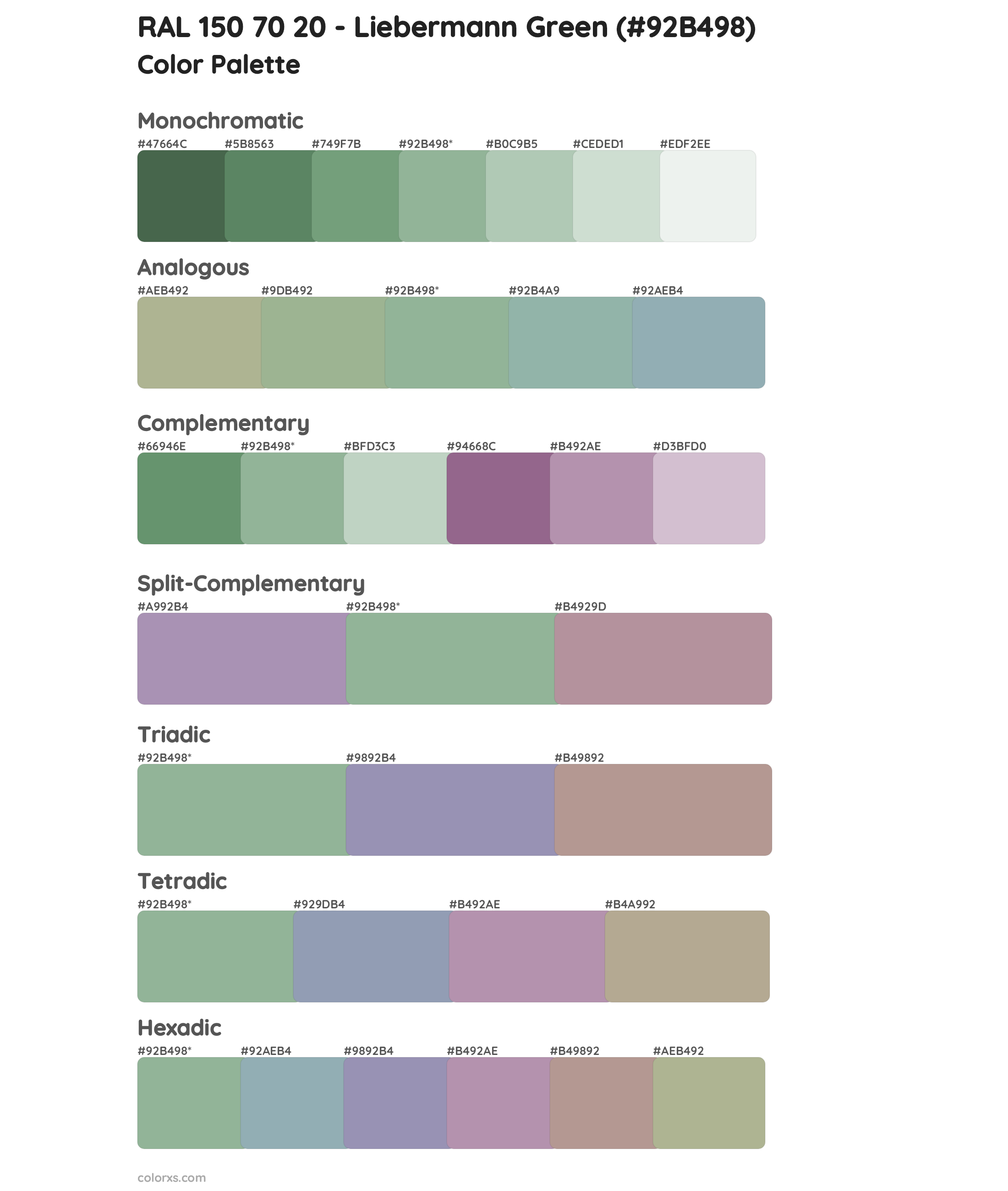 RAL 150 70 20 - Liebermann Green Color Scheme Palettes