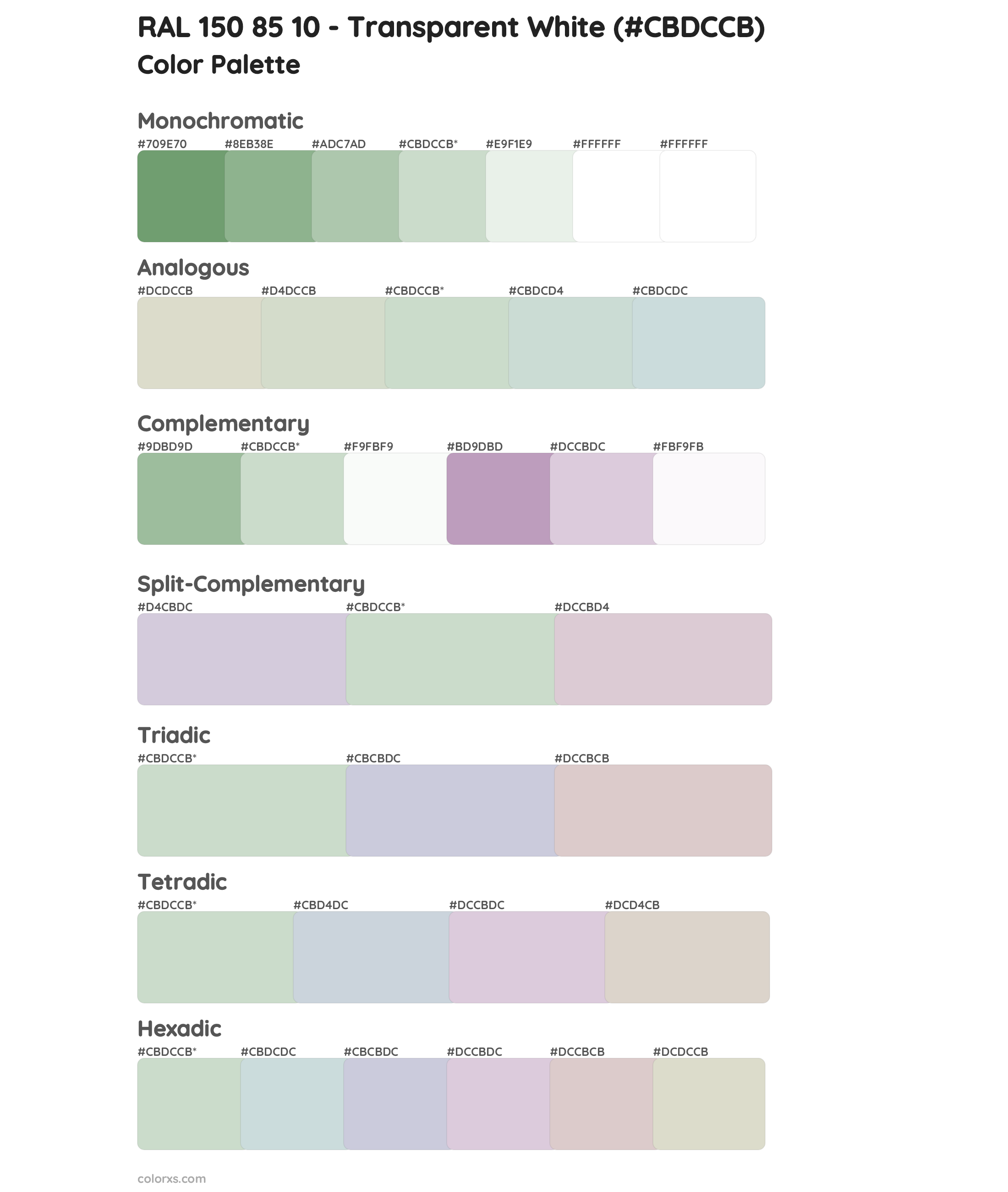 RAL 150 85 10 - Transparent White Color Scheme Palettes