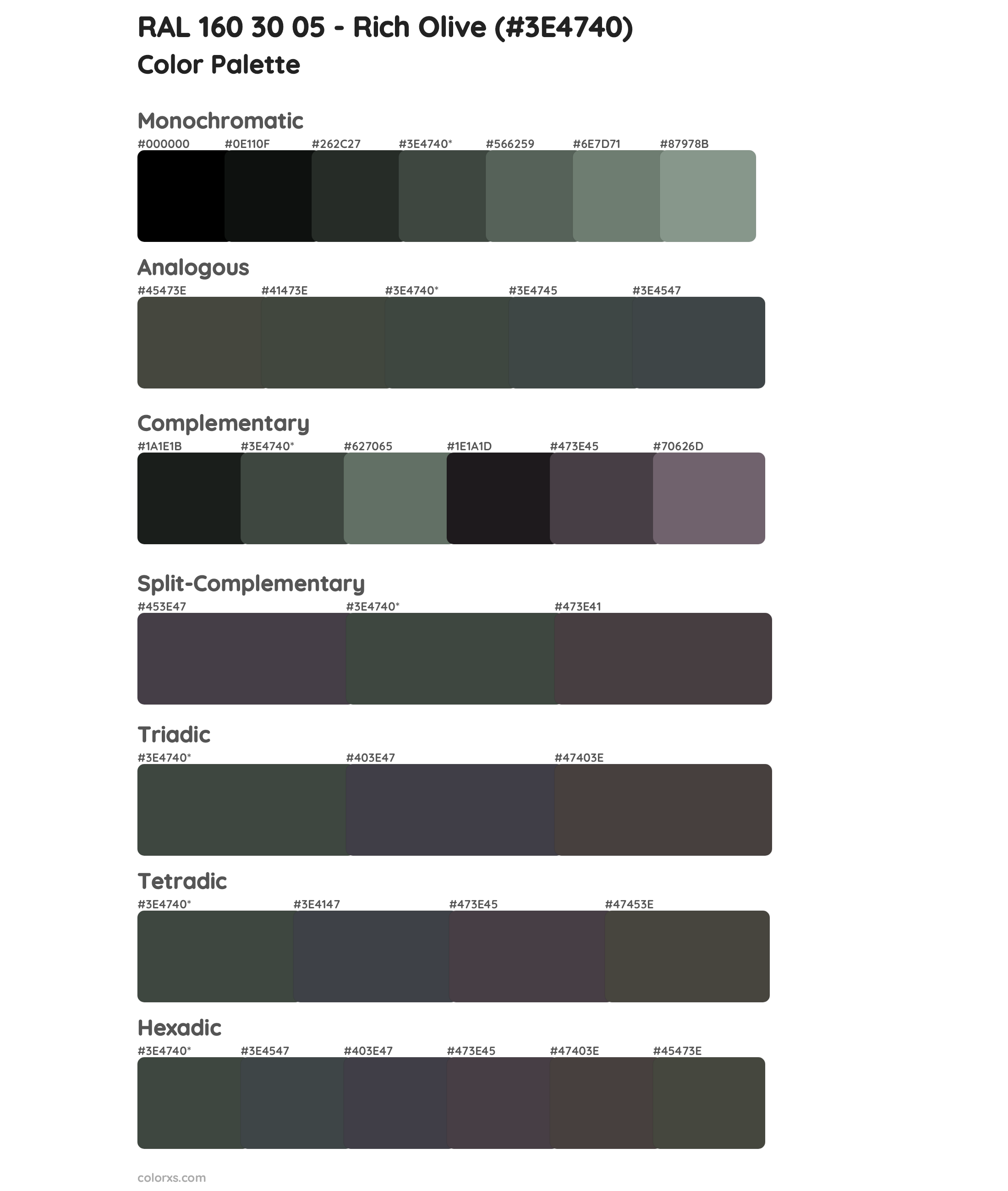 RAL 160 30 05 - Rich Olive Color Scheme Palettes