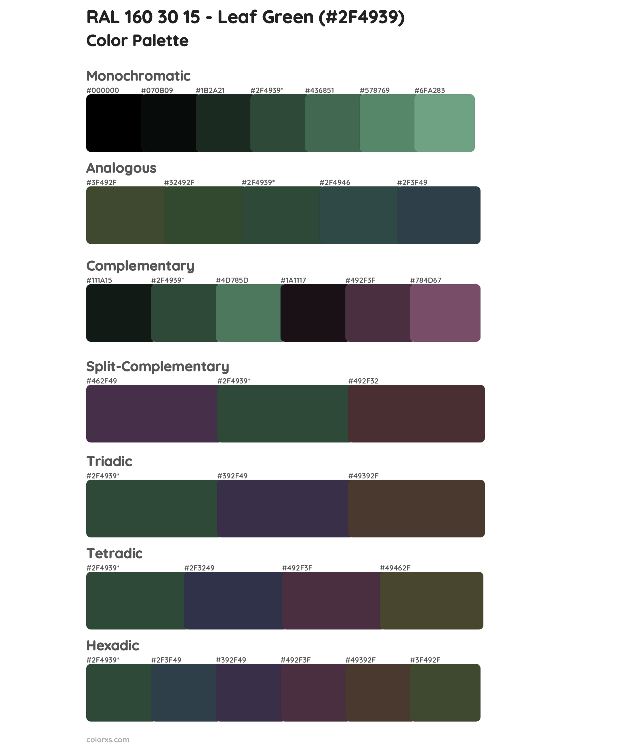 RAL 160 30 15 - Leaf Green Color Scheme Palettes