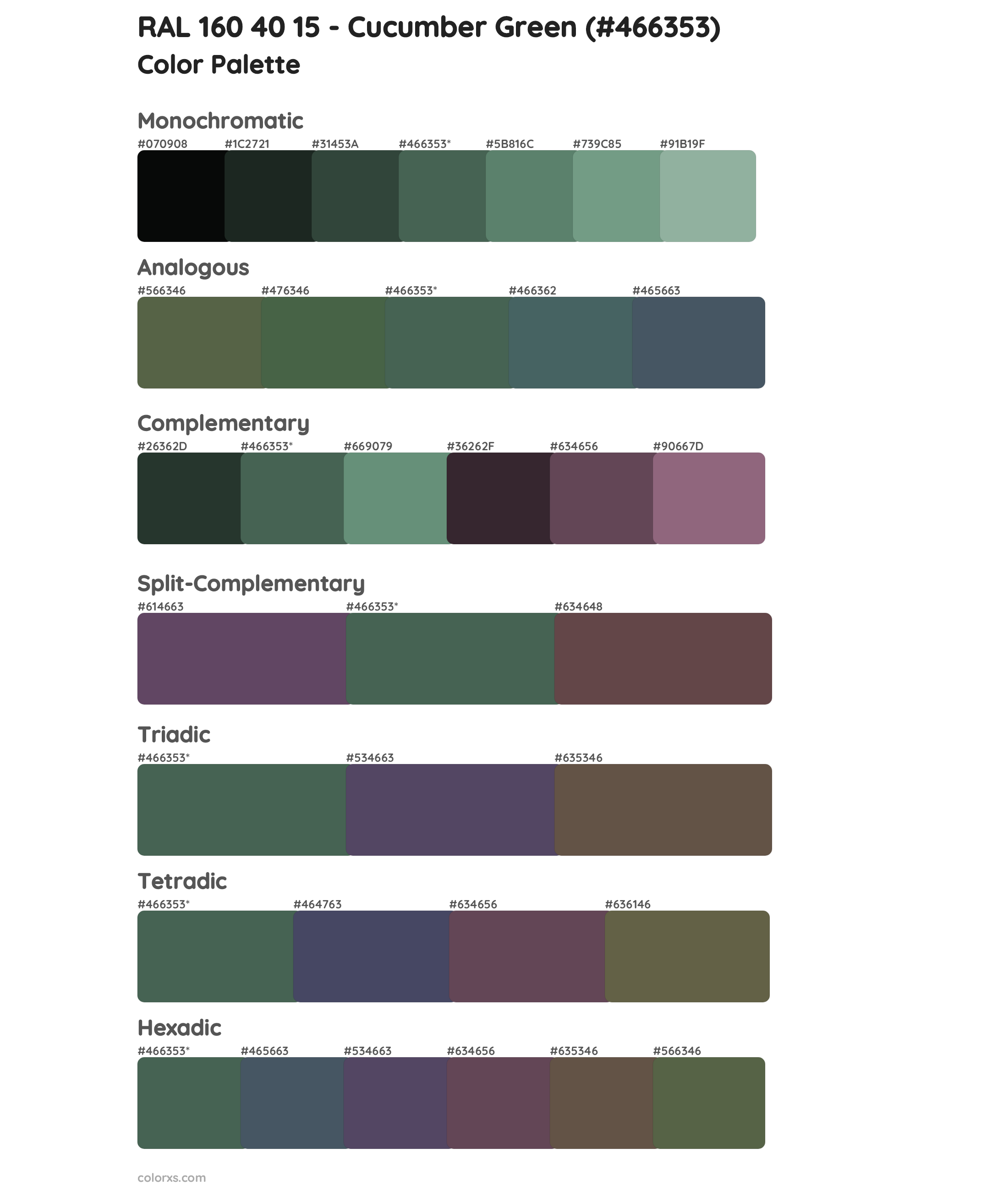 RAL 160 40 15 - Cucumber Green Color Scheme Palettes