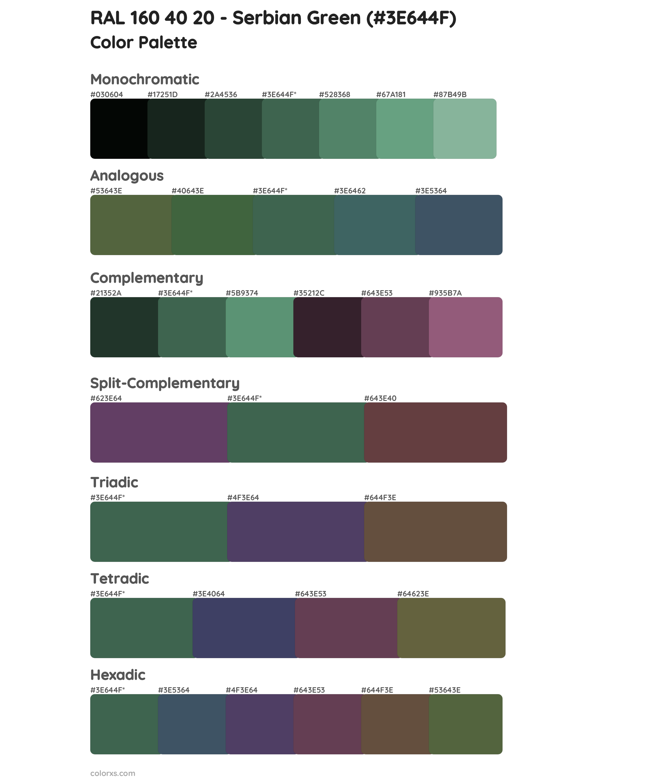 RAL 160 40 20 - Serbian Green Color Scheme Palettes