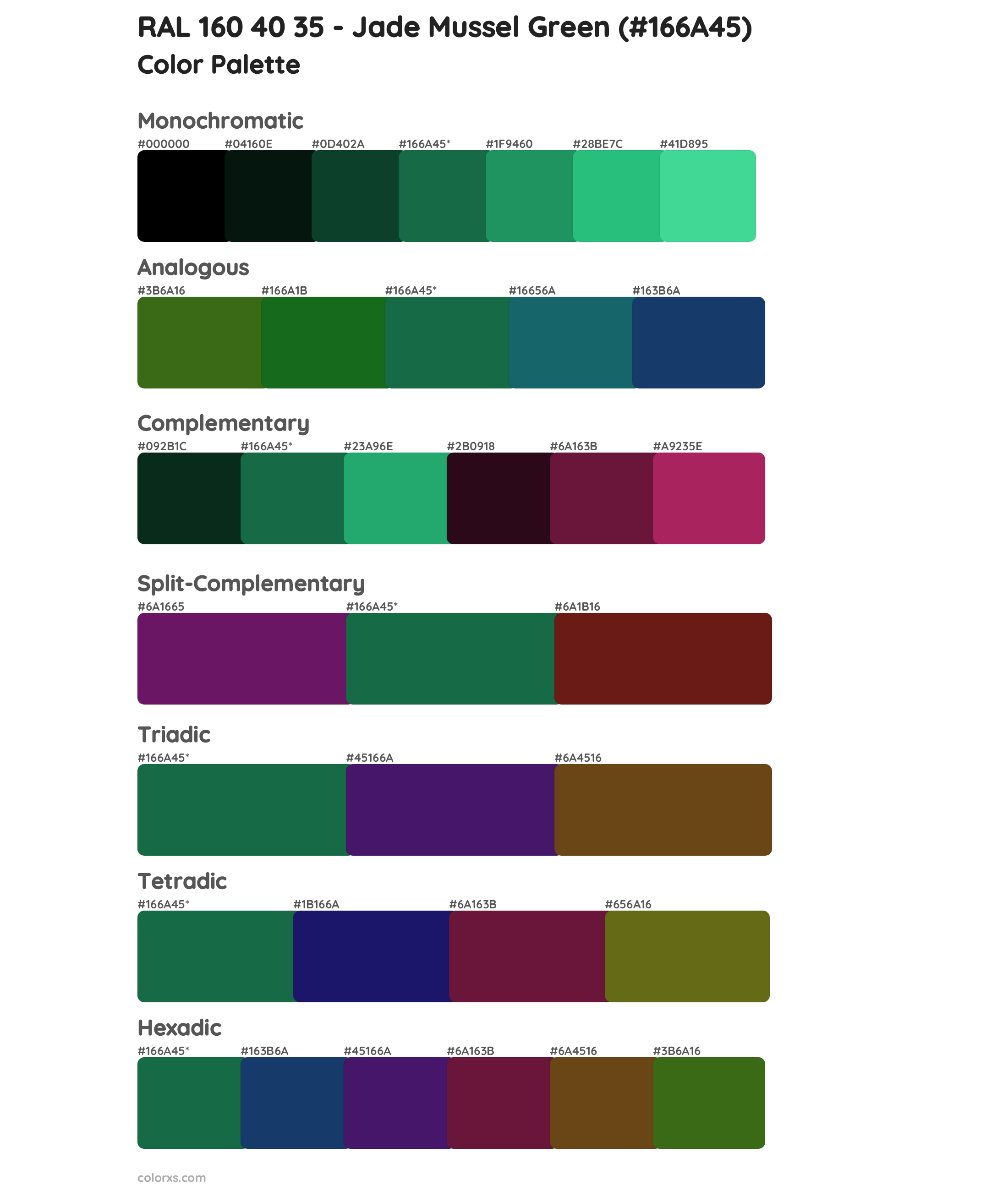 RAL 160 40 35 - Jade Mussel Green Color Scheme Palettes