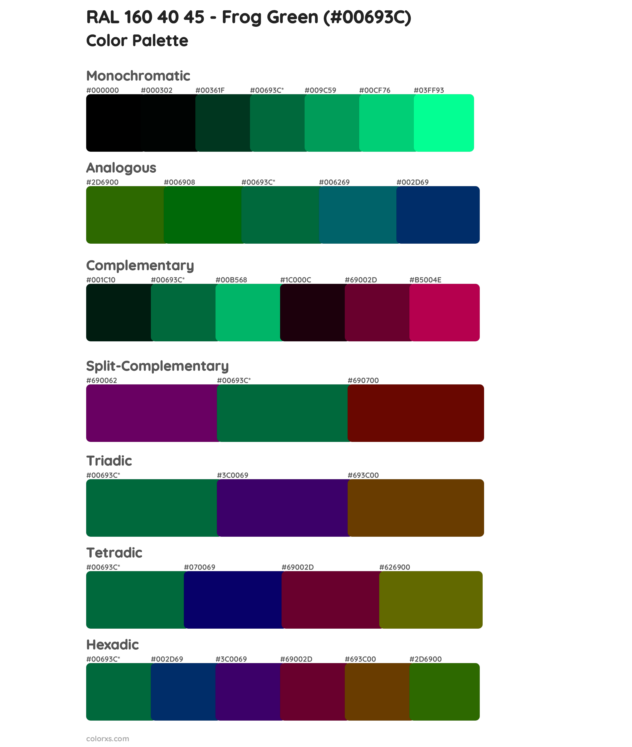 RAL 160 40 45 - Frog Green Color Scheme Palettes