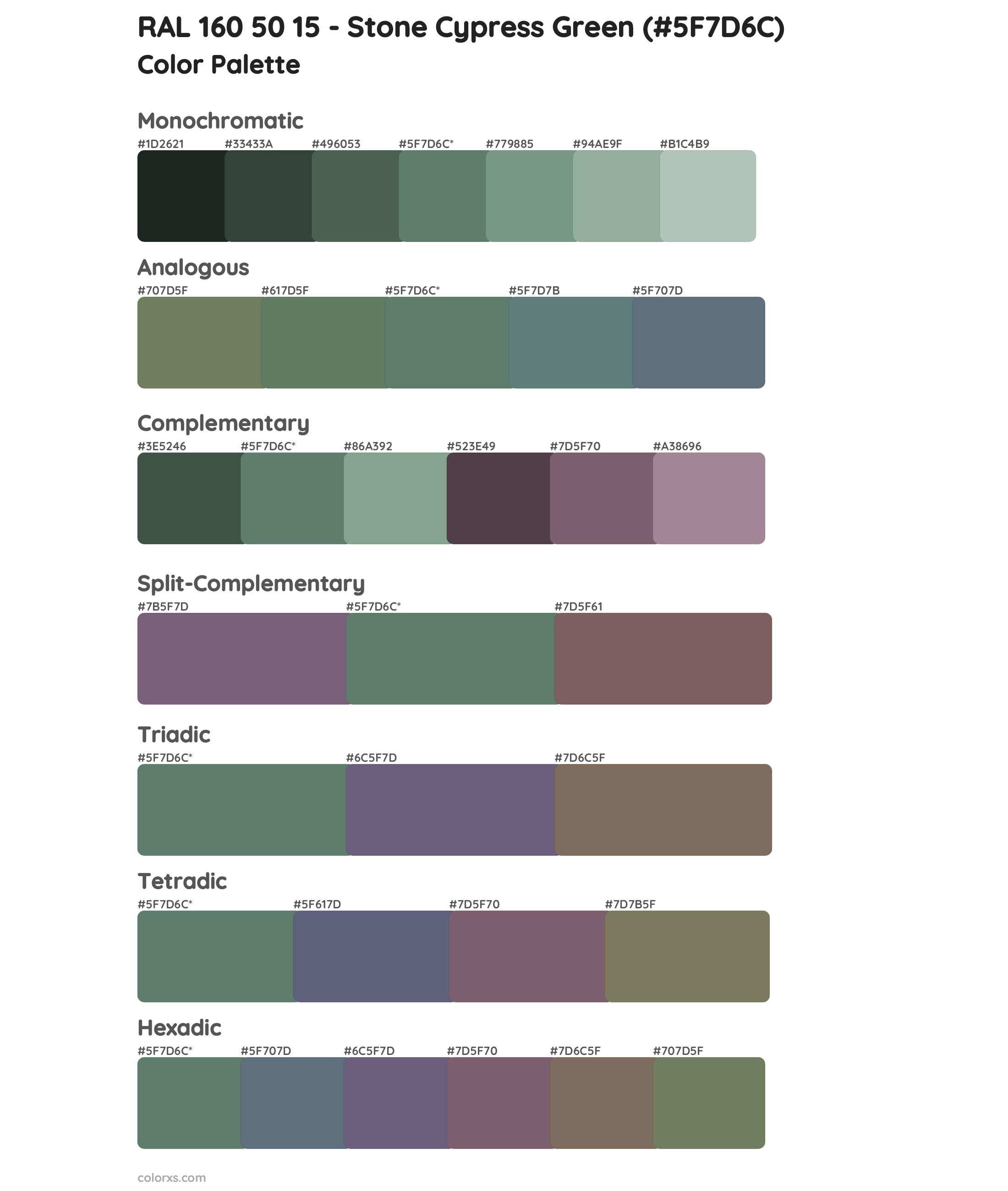 RAL 160 50 15 - Stone Cypress Green Color Scheme Palettes