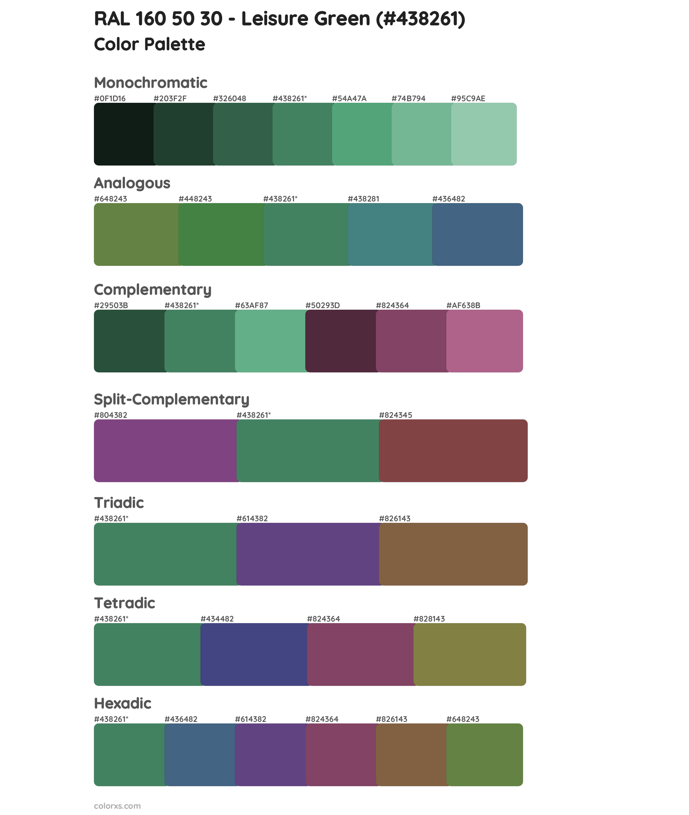 RAL 160 50 30 - Leisure Green Color Scheme Palettes