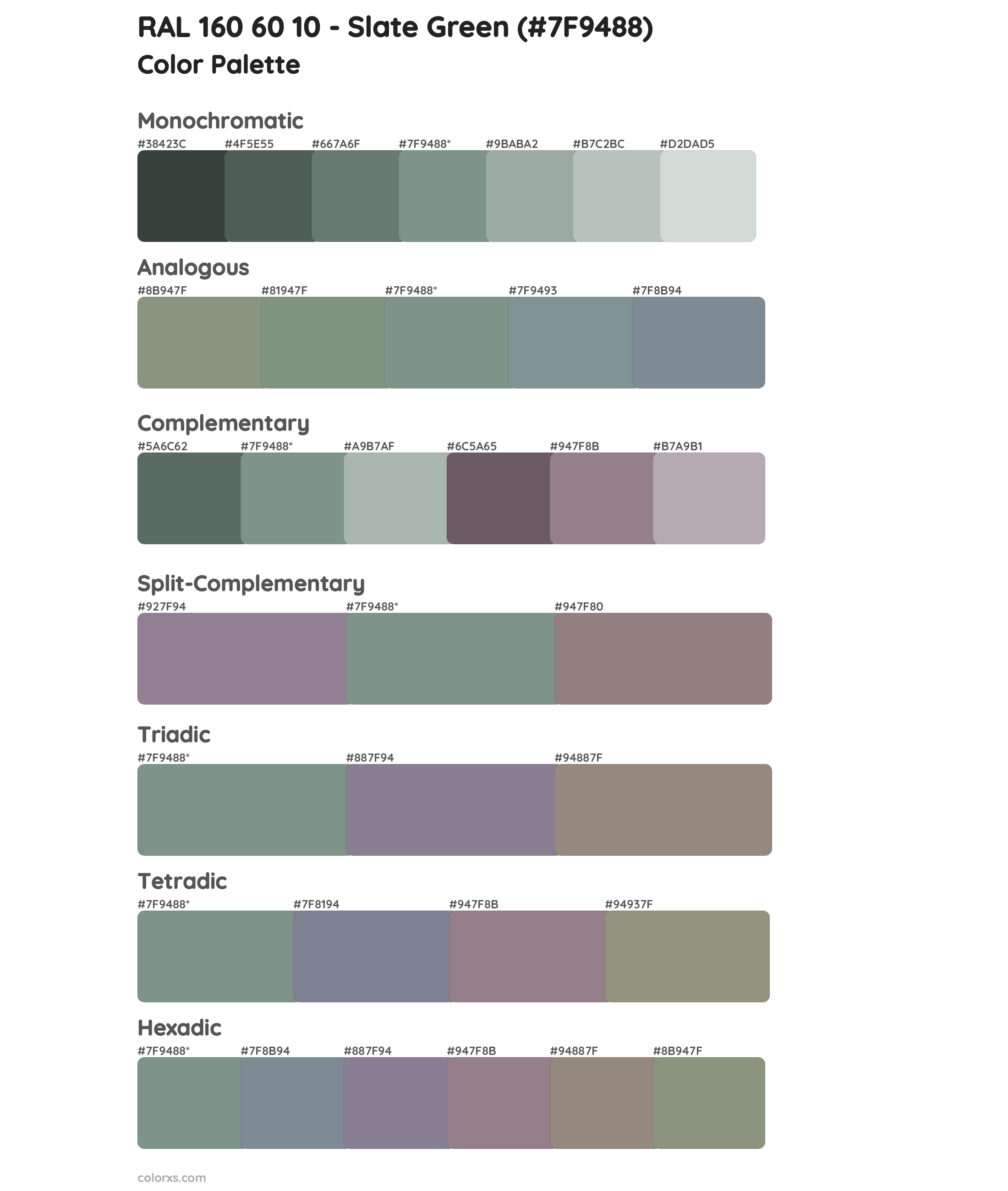 RAL 160 60 10 - Slate Green Color Scheme Palettes