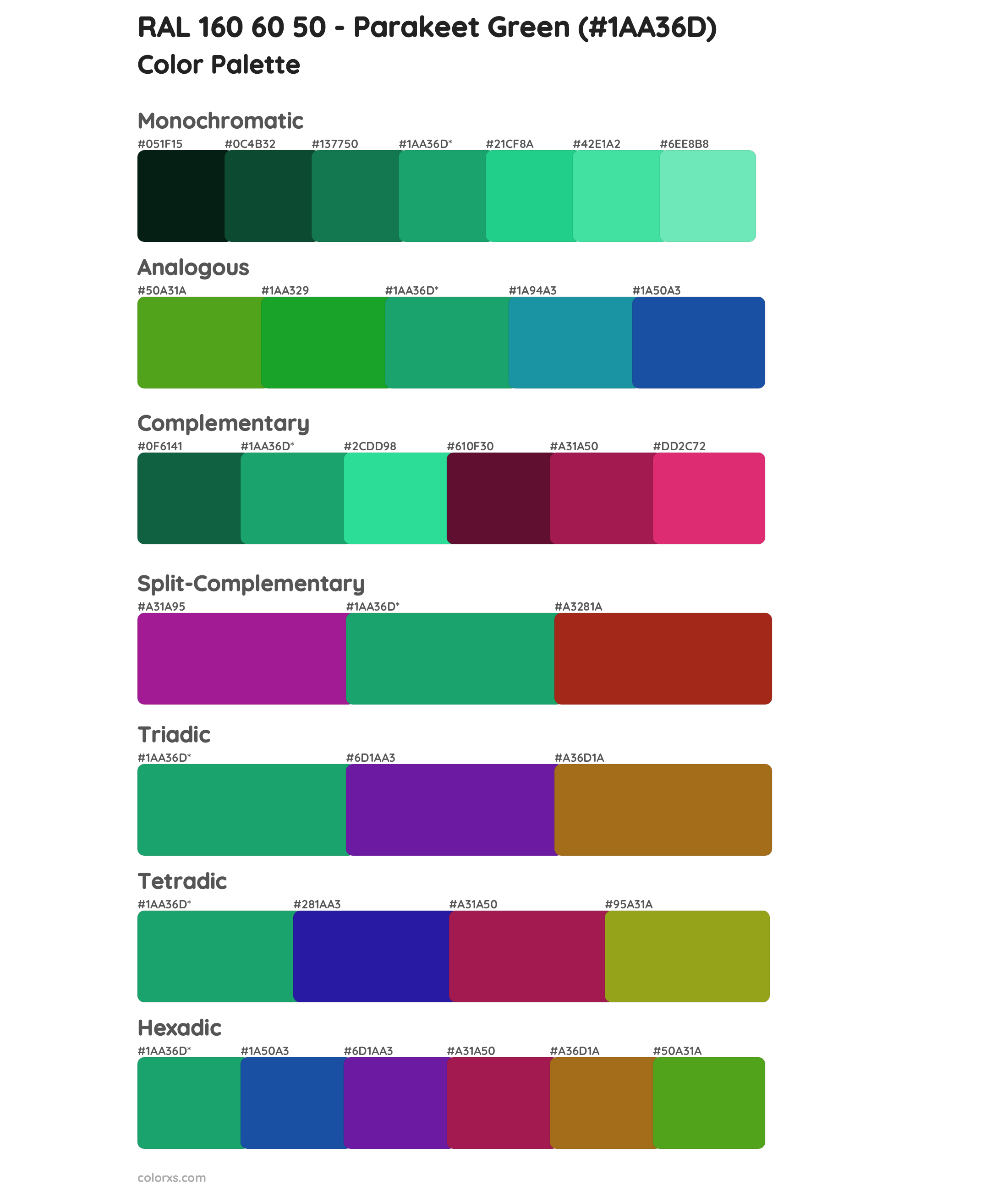 RAL 160 60 50 - Parakeet Green Color Scheme Palettes