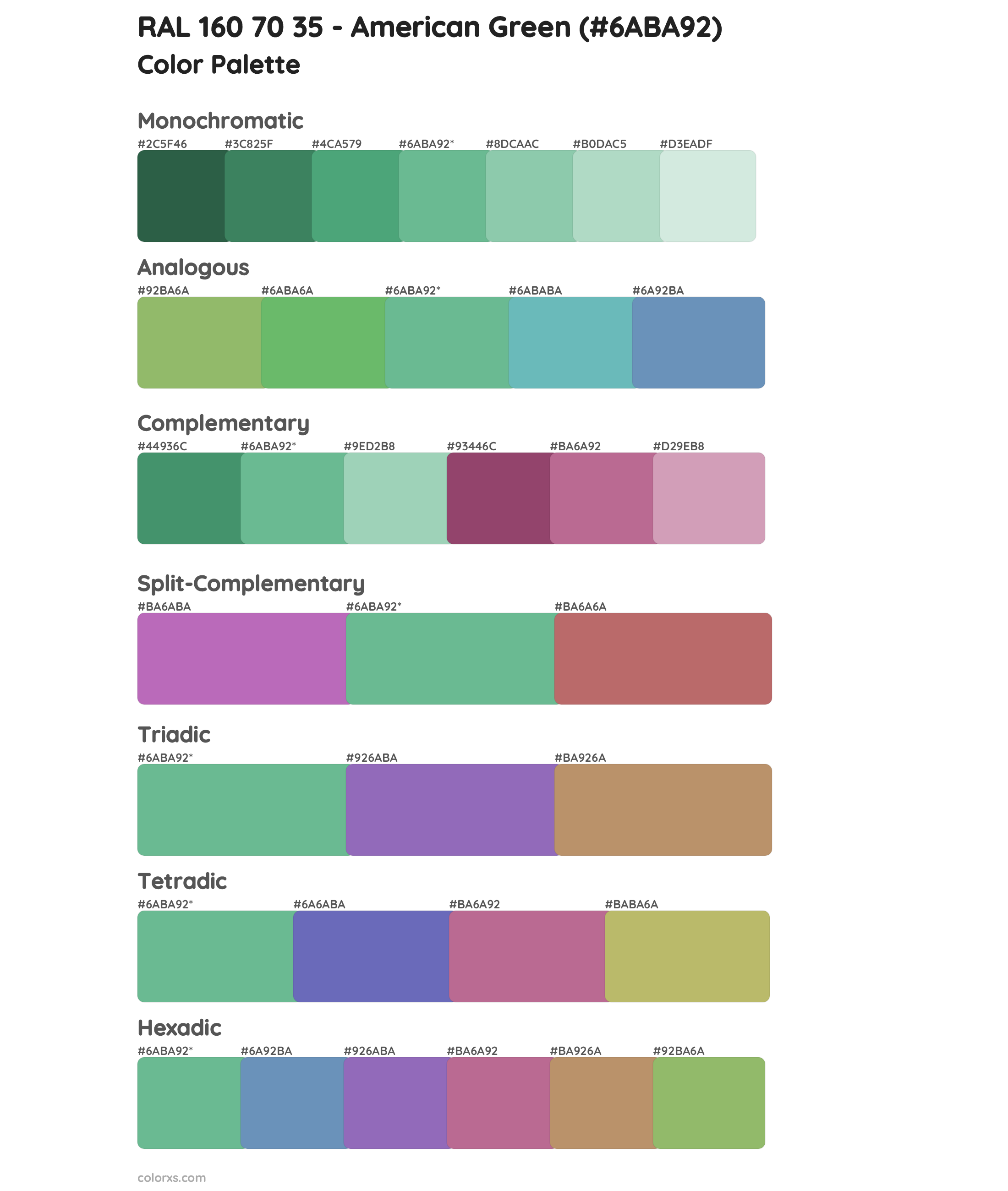 RAL 160 70 35 - American Green Color Scheme Palettes