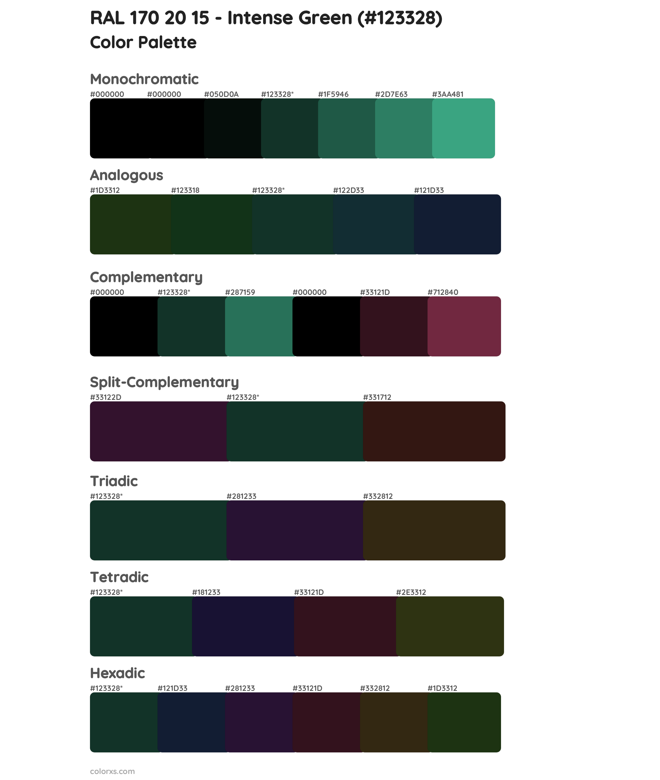 RAL 170 20 15 - Intense Green Color Scheme Palettes