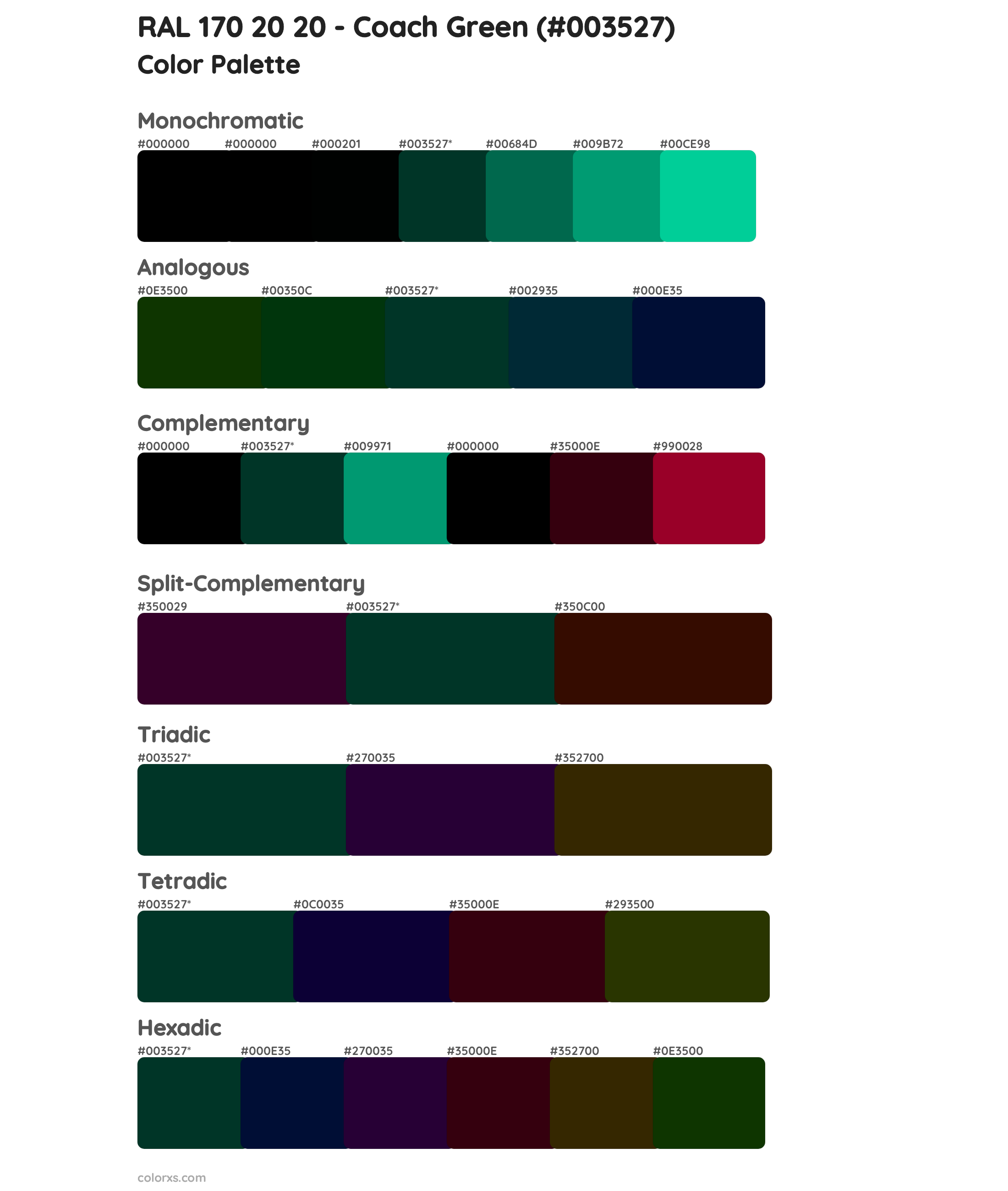 RAL 170 20 20 - Coach Green Color Scheme Palettes