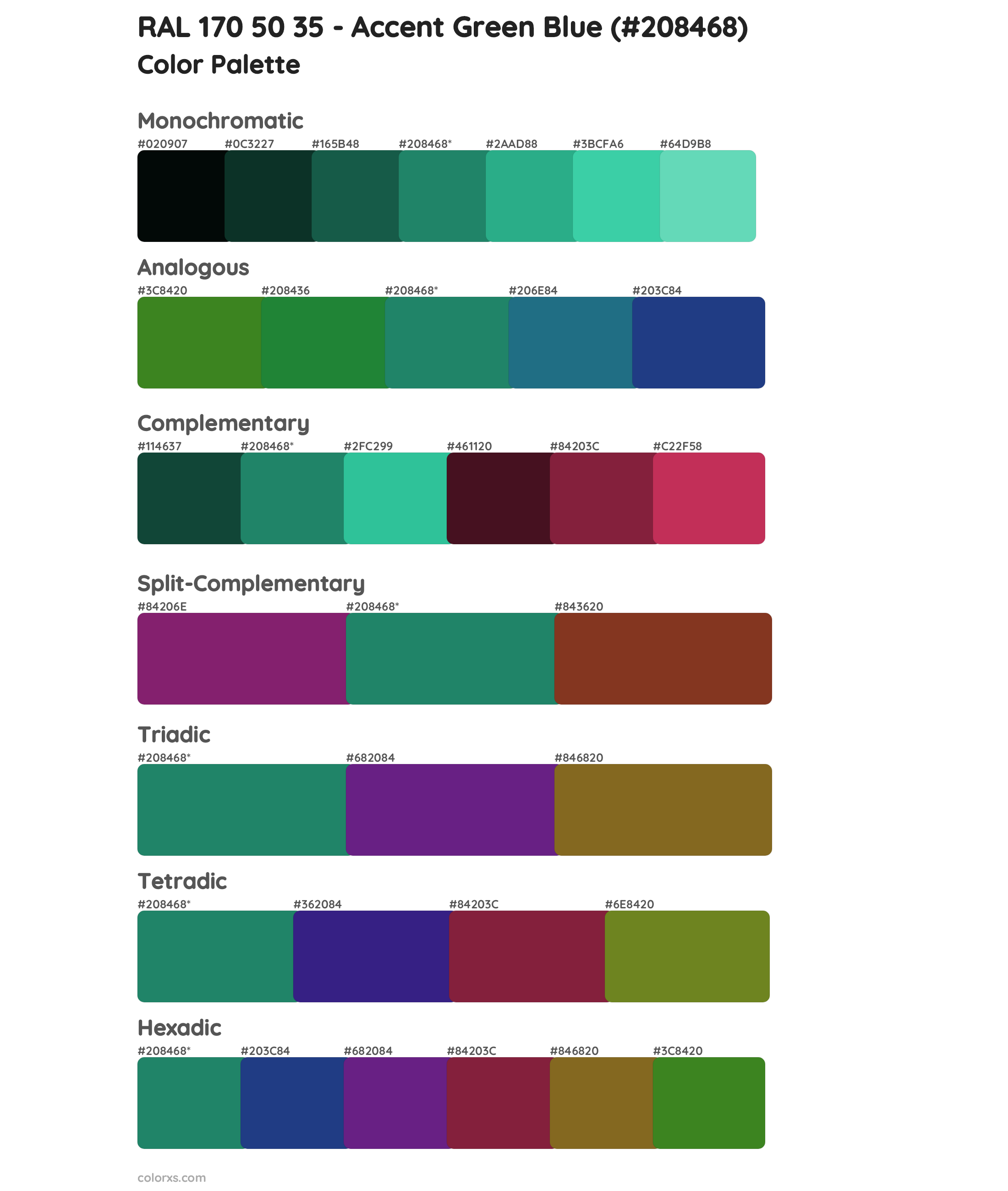 RAL 170 50 35 - Accent Green Blue Color Scheme Palettes