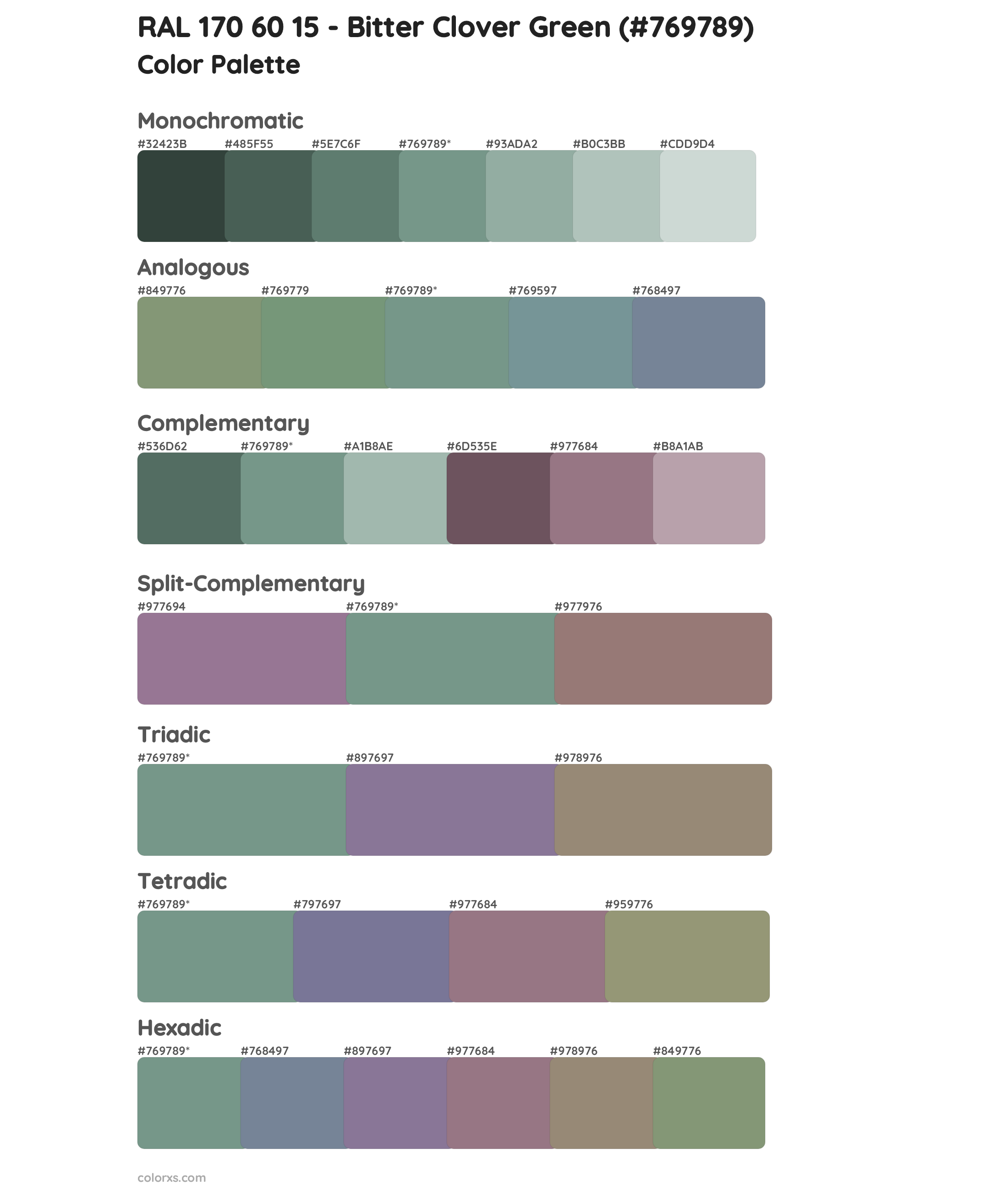 RAL 170 60 15 - Bitter Clover Green Color Scheme Palettes