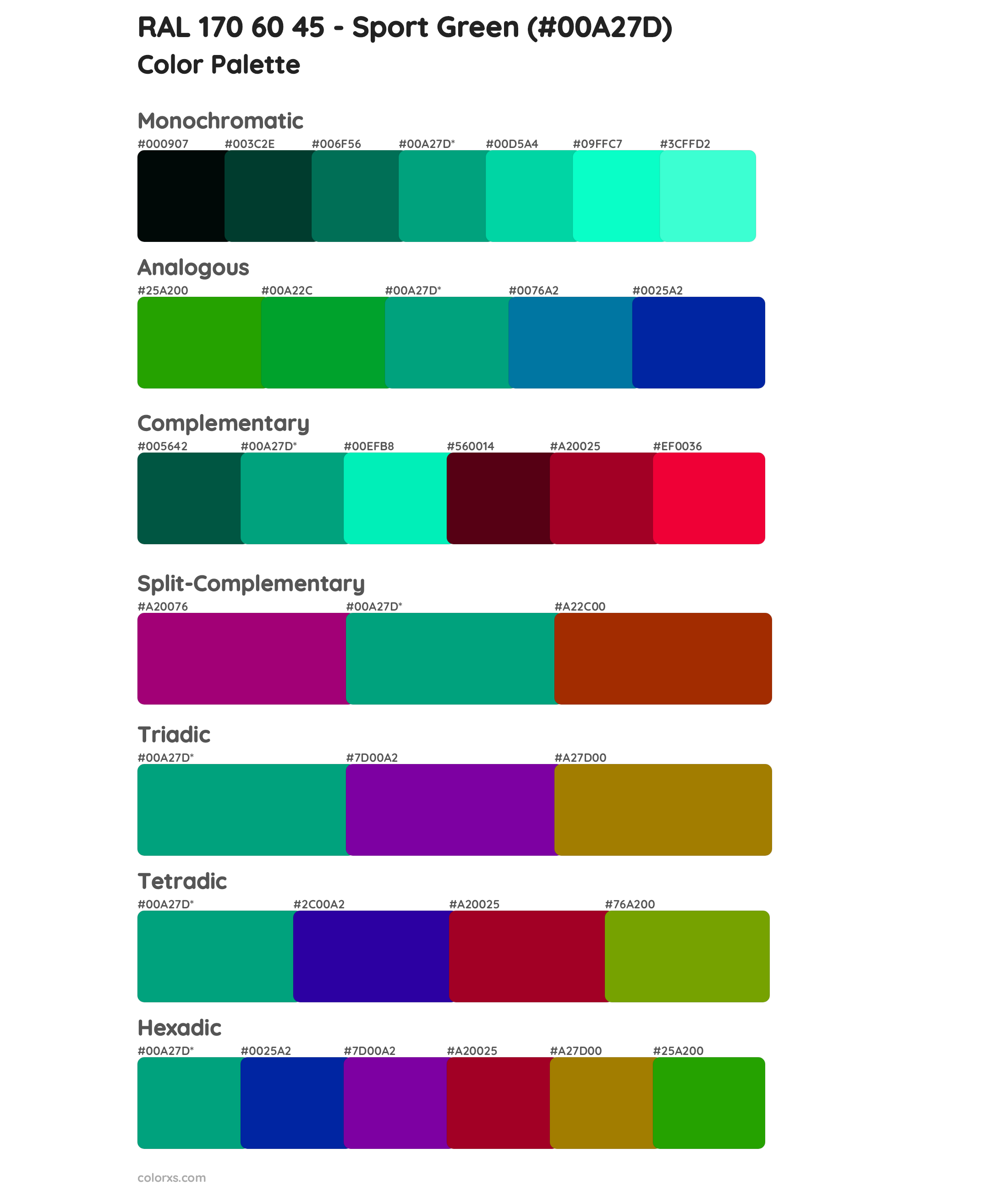 RAL 170 60 45 - Sport Green Color Scheme Palettes