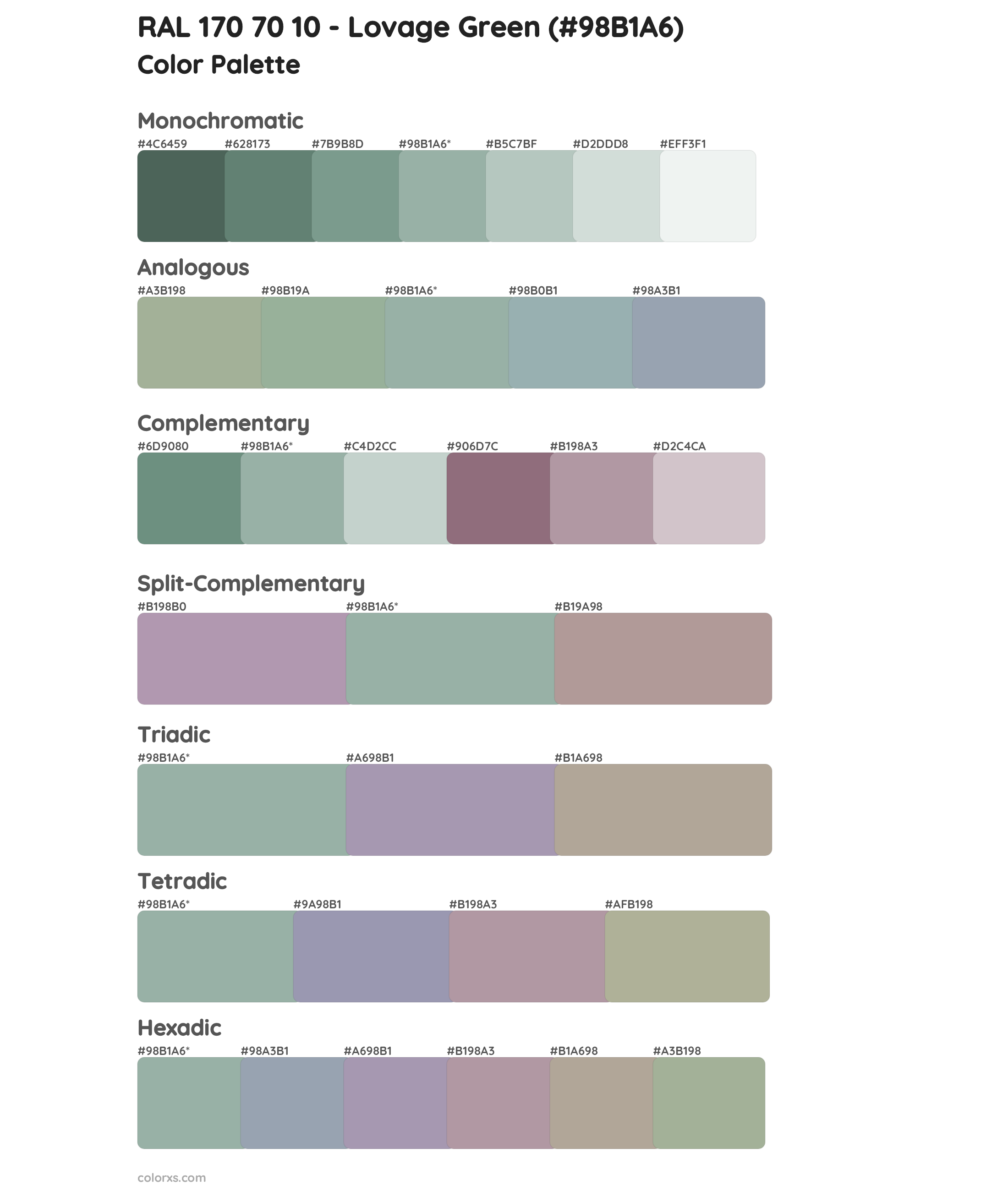 RAL 170 70 10 - Lovage Green Color Scheme Palettes