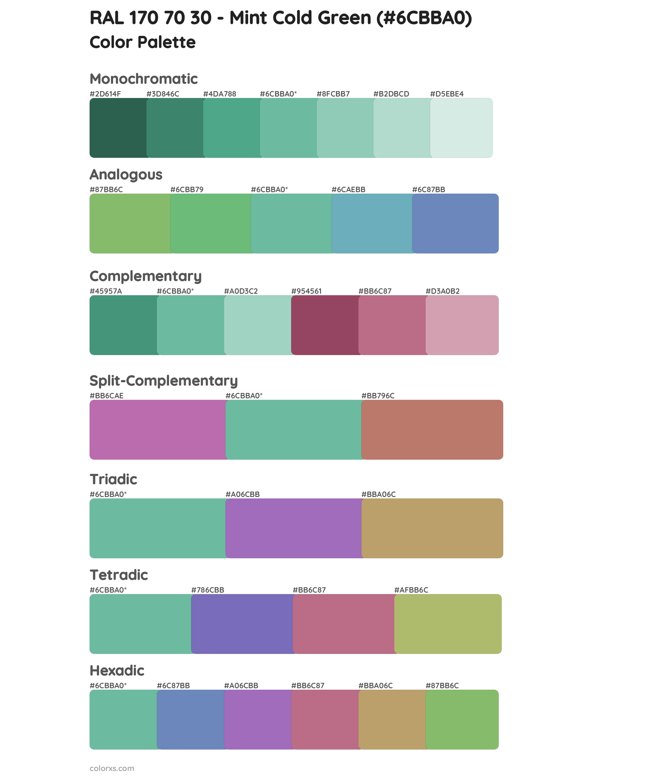 RAL 170 70 30 - Mint Cold Green Color Scheme Palettes