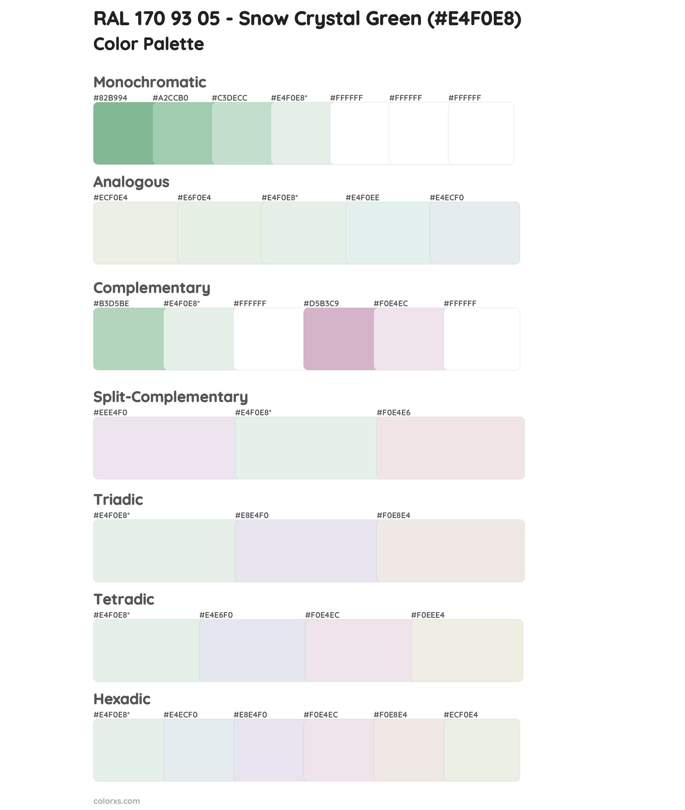 RAL 170 93 05 - Snow Crystal Green Color Scheme Palettes