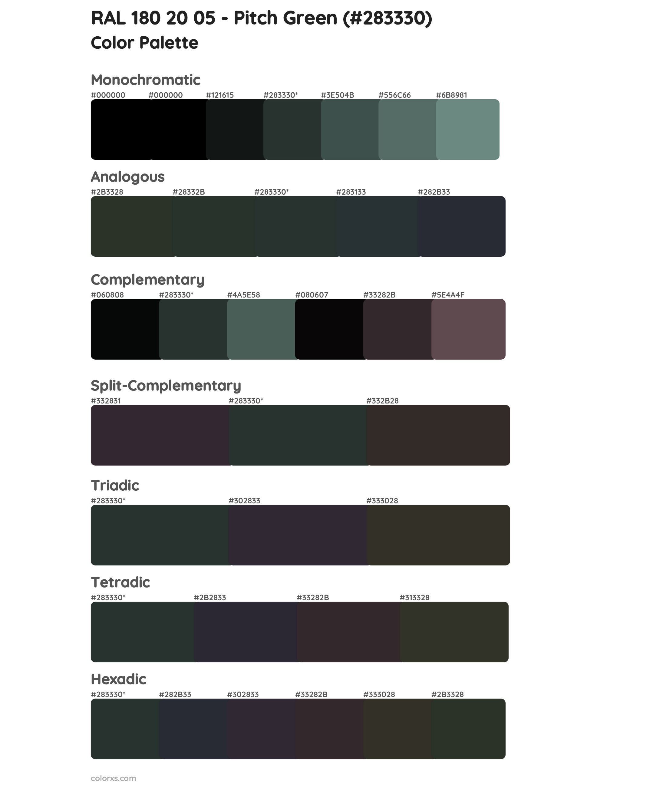 RAL 180 20 05 - Pitch Green Color Scheme Palettes