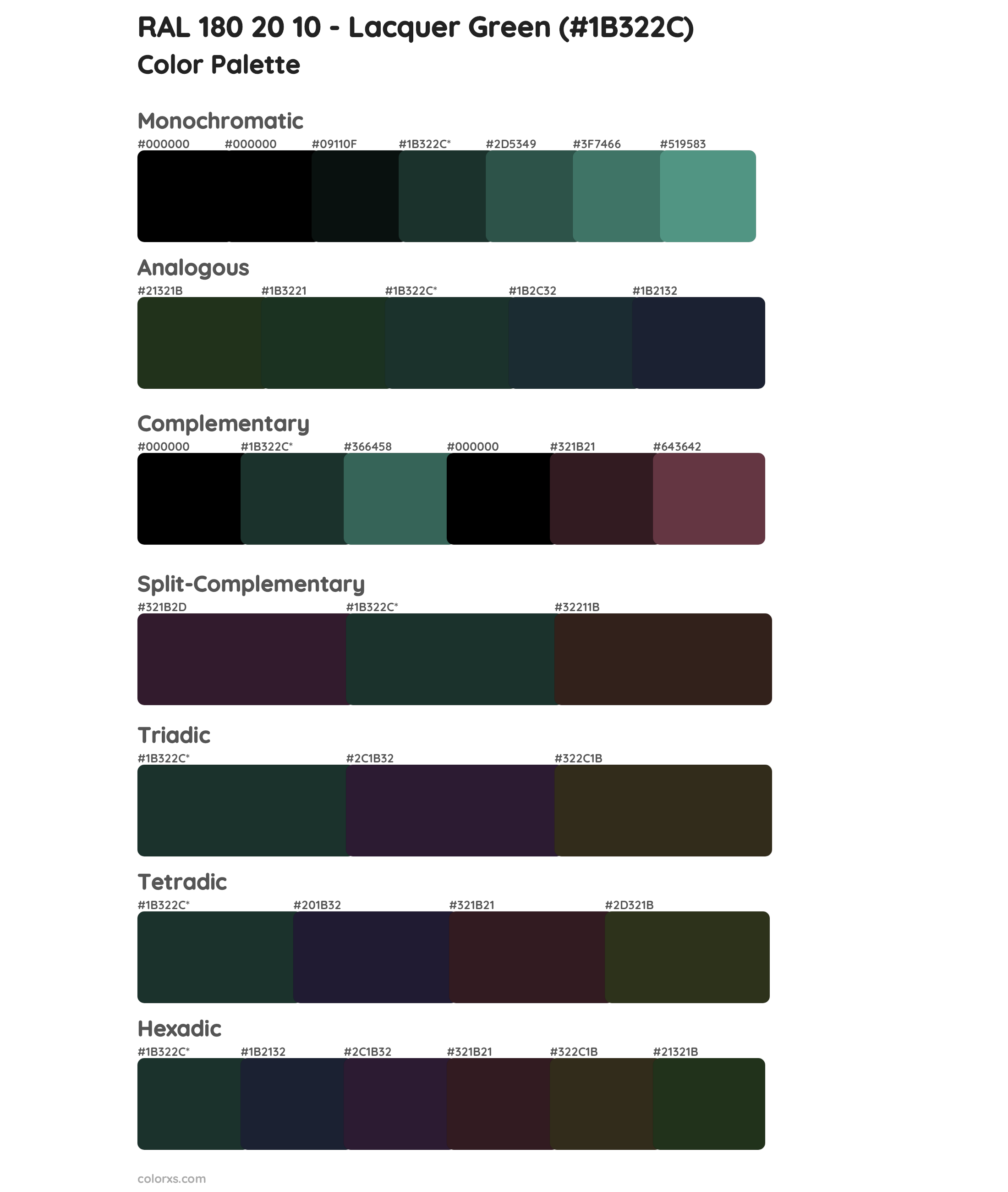 RAL 180 20 10 - Lacquer Green Color Scheme Palettes