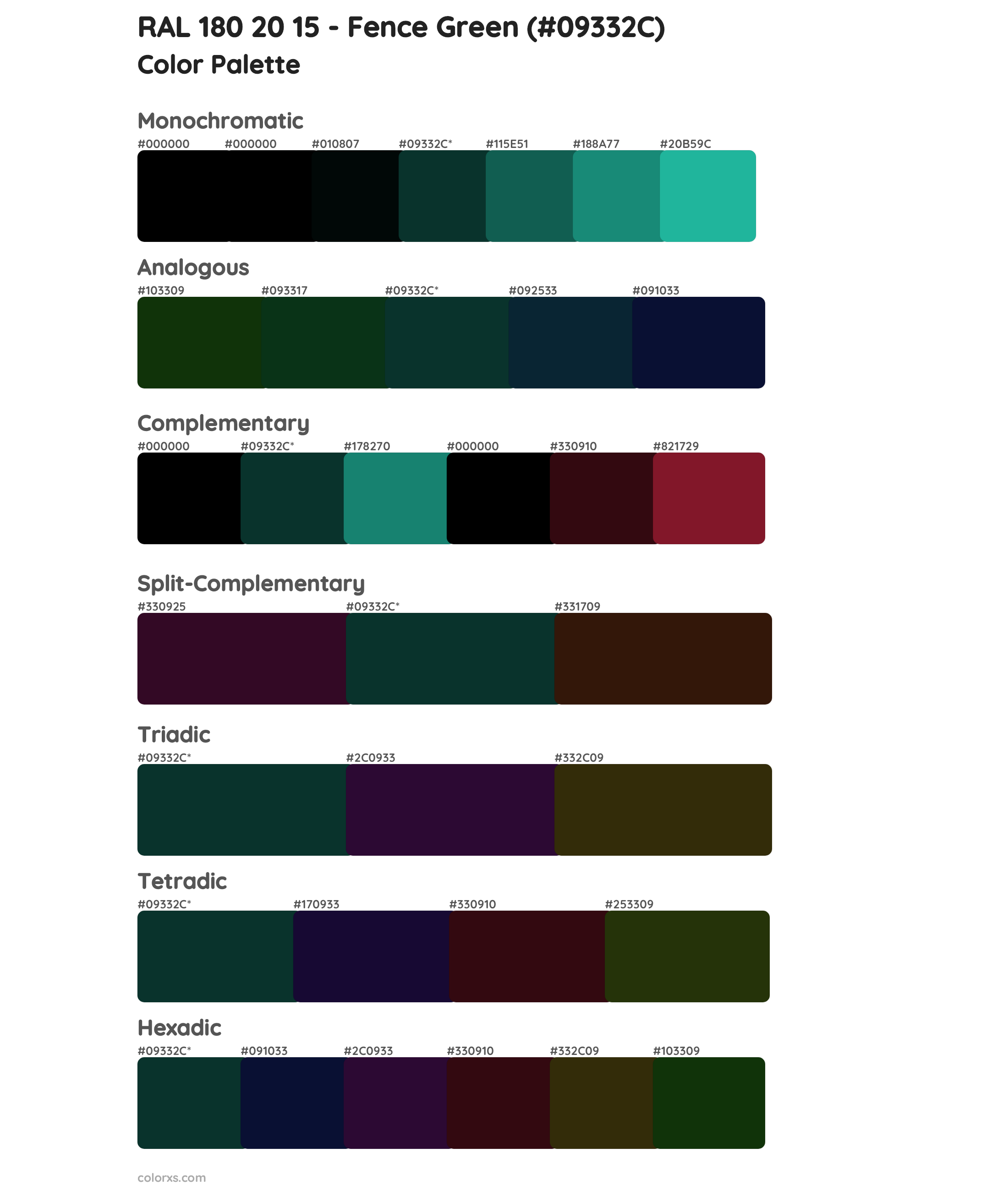 RAL 180 20 15 - Fence Green Color Scheme Palettes